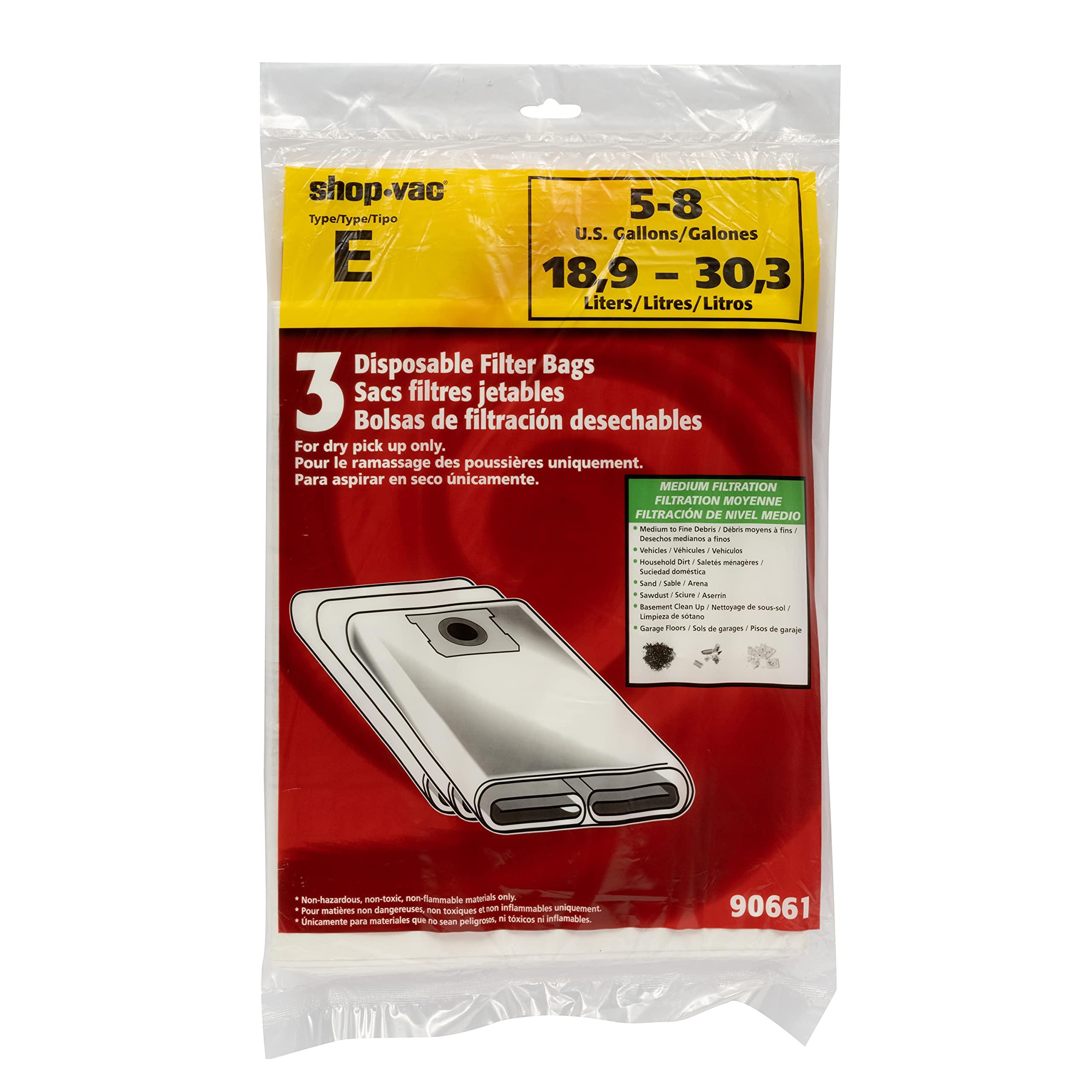 Shop-Vac Shop-Vac 9066133 Disposable Filter Bags, Fits 5-8 Gallon Vacs, For Dry Pick-Up Only, White Paper, (3-Pack)