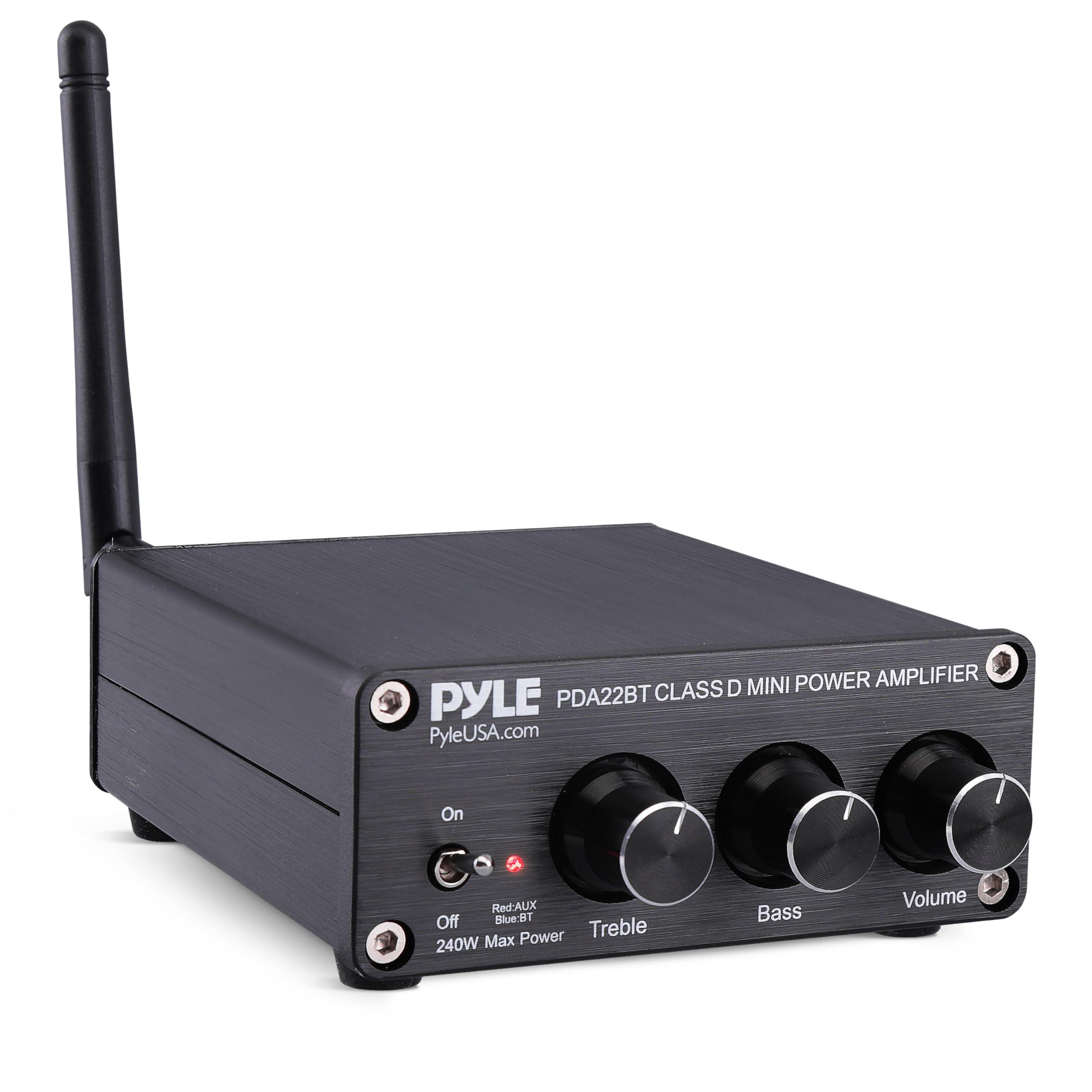 Pyle Pyle Compact Powerful Home Audio Amplifier Receiver Mini with Bluetooth 5.0 Desktop Blue Series 2 x 100 Watt for Home Speakers w/Bass &Treble Control - PDA22BT