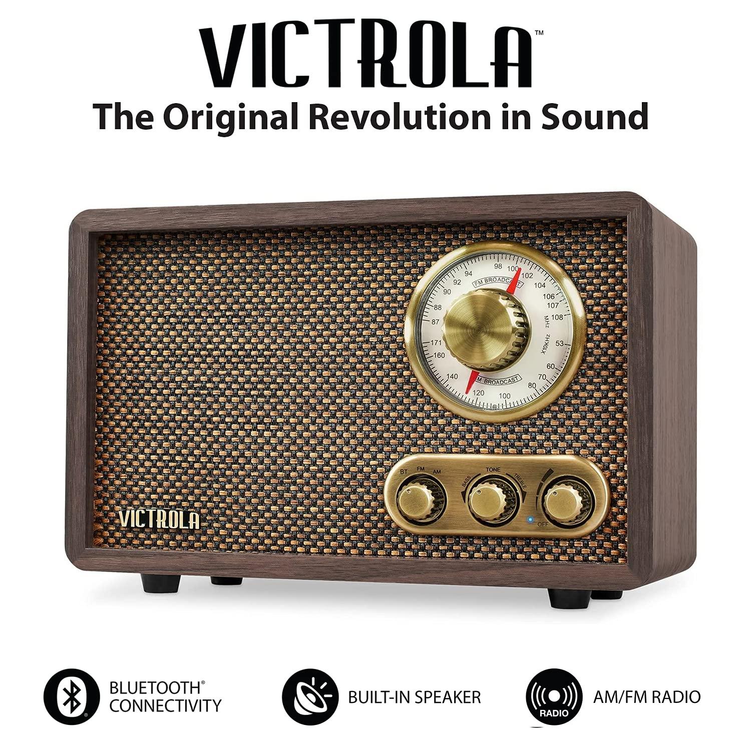 Victrola Victrola Retro Wood Bluetooth Radio with Built-in Speakers, Elegant & Vintage Design, Rotary AM/FM Tuning Dial, Wireless Streaming, Espresso