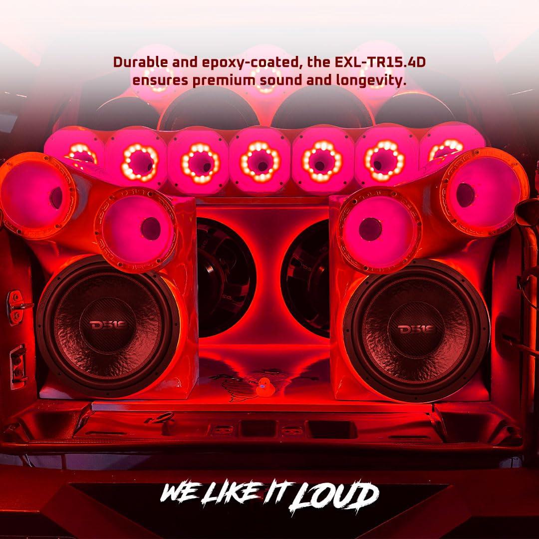 DS18 DS18 EXL-TR15.4D 15" Subwoofer Triple Stack with Reinforced Cone with Epoxy Coating for Enhanced Audio Performance, 2500 Watts RMS 4" Dvc 4-Ohm, Pro Audio SPL Car Subwoofer