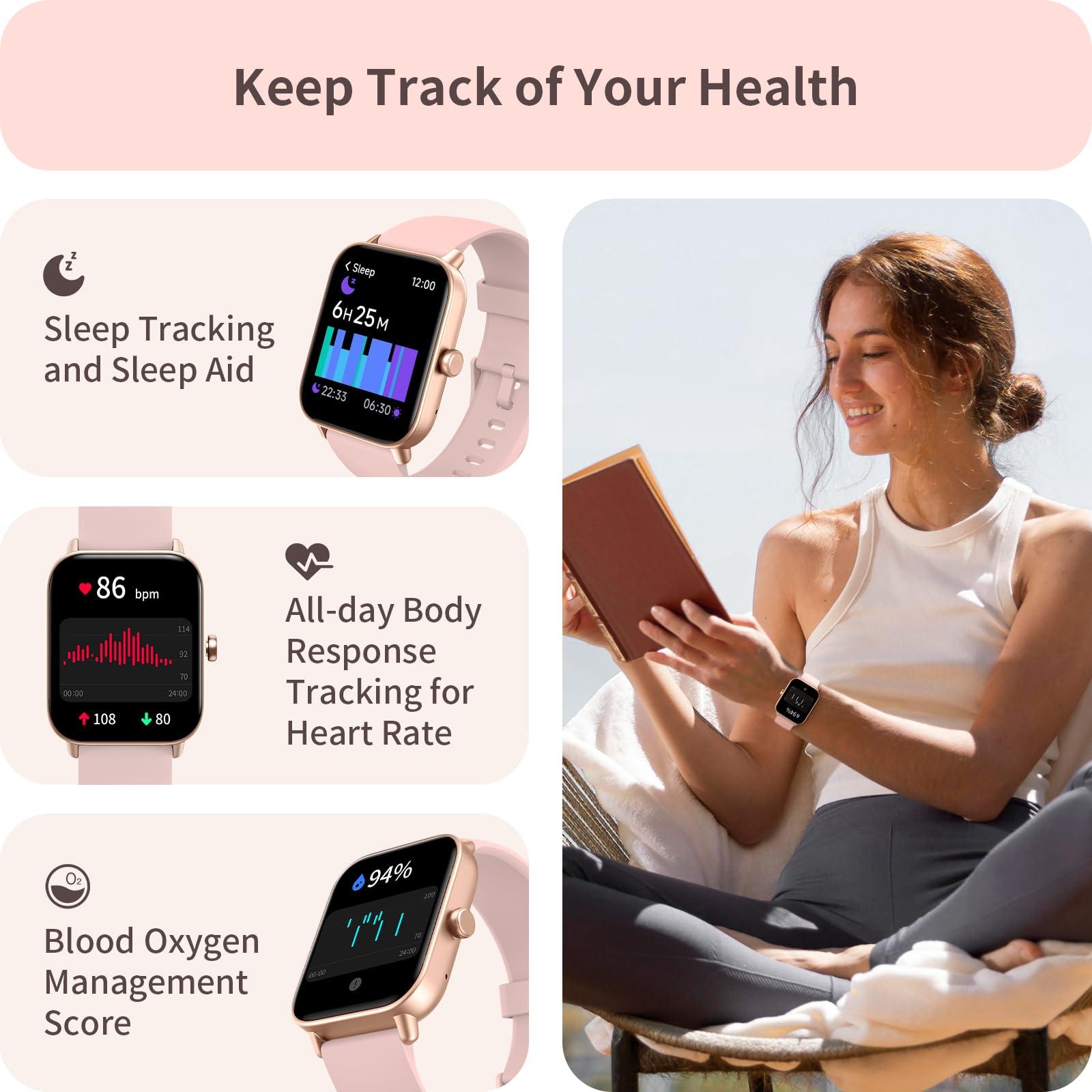 Yoever Yoever Smart Watch for Women iPhone & Android, 1.8" Smartwatch with Bluetooth (Answer/Makes) Built-in Alexa, Fitness & Sleep Tracker with 110+ Sport Modes, Heart Rate/SpO2 Monitor, IP68 Waterproof