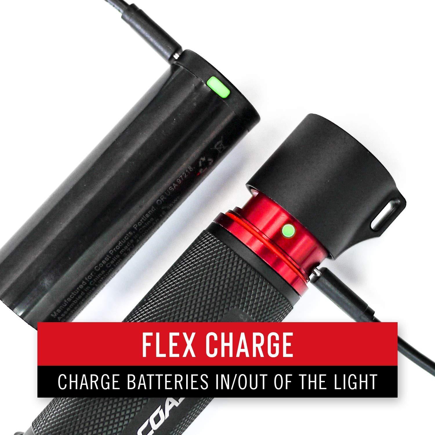 Coast Coast HP7R 300 Lumen Rechargeable LED Flashlight with Slide Focus, Black