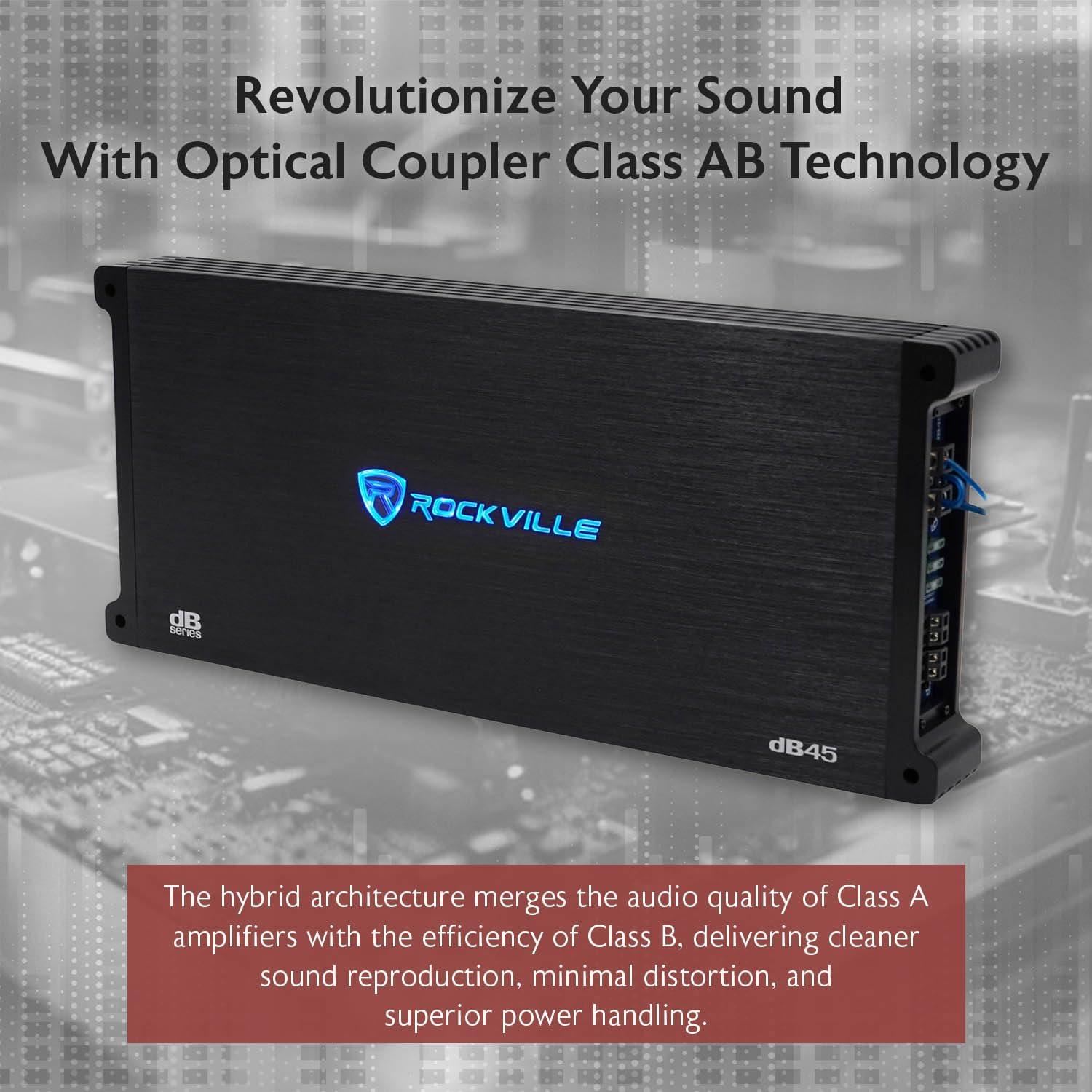 Rockville Rockville dB45 3200W 4-Channel 2-Ohm Car Amplifier, High-Speed MOSFET, Adjustable Crossover, LED, Remote Sub Control, Perfect for Car Audio and Subs