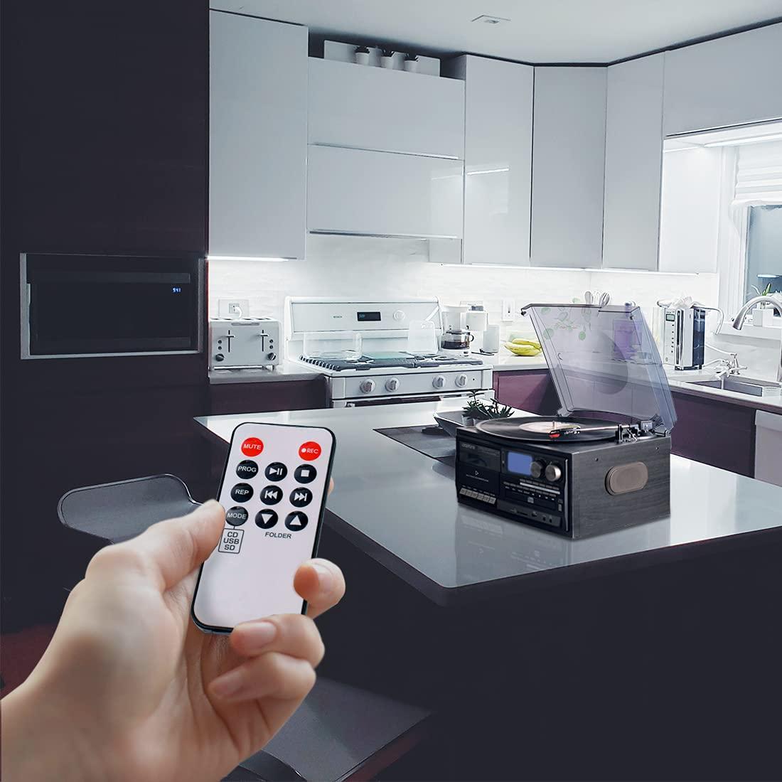 LOOPTONE LoopTone Vinyl Record Player 9 in 1 3 Speed Bluetooth Vintage Turntable CD Cassette Player AM/FM Radio USB Recorder Aux-in RCA Line-Out (Black Edition)