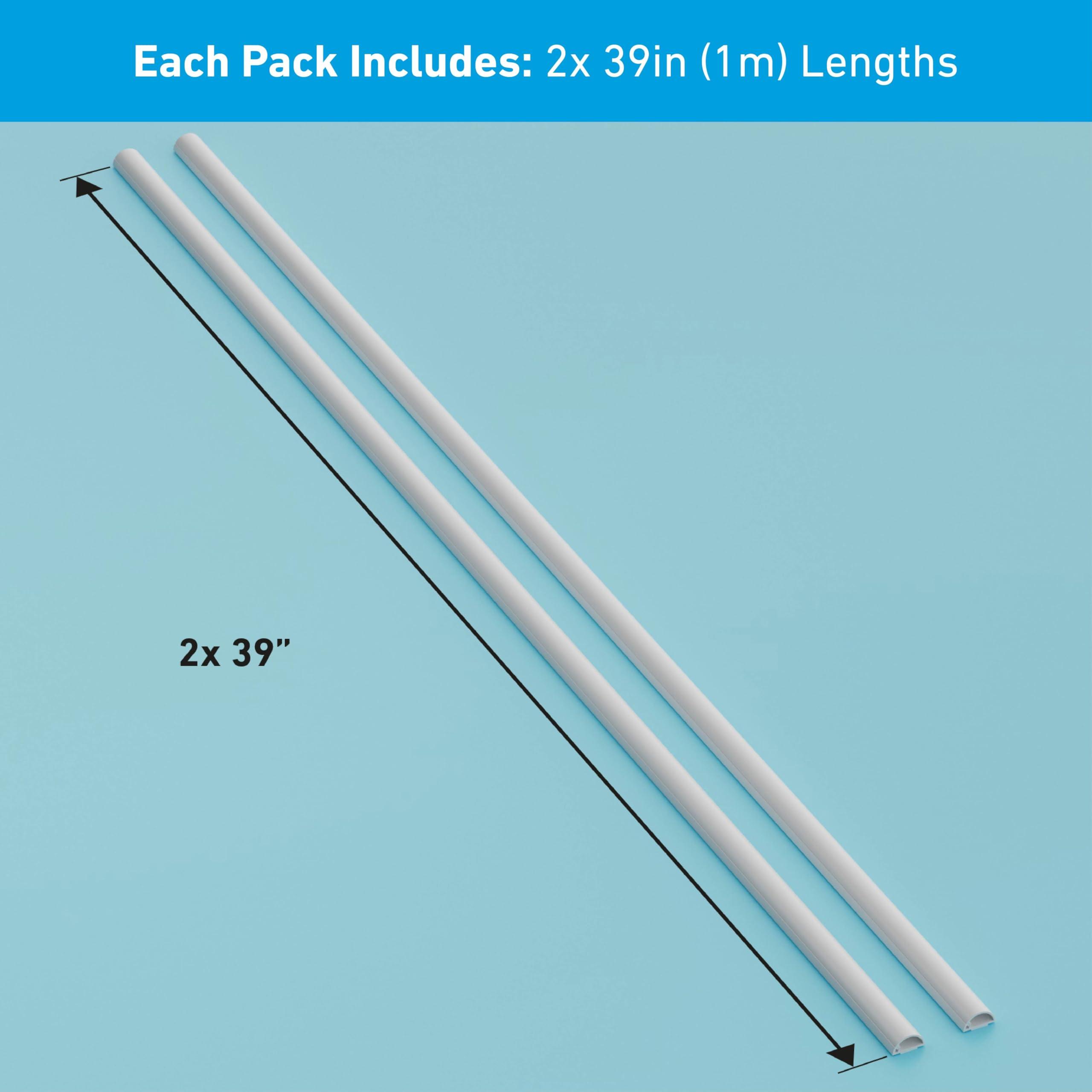 D-Line D-Line Half Round Cord Hider, Patented Cable Cover, Hide TV Wall Mount Wires, Raceway for Cords, Decorative Wire Covers, Paintable, Adhesive Cable Concealer, 2X 0.78in W x 0.39in H x 39in L, White