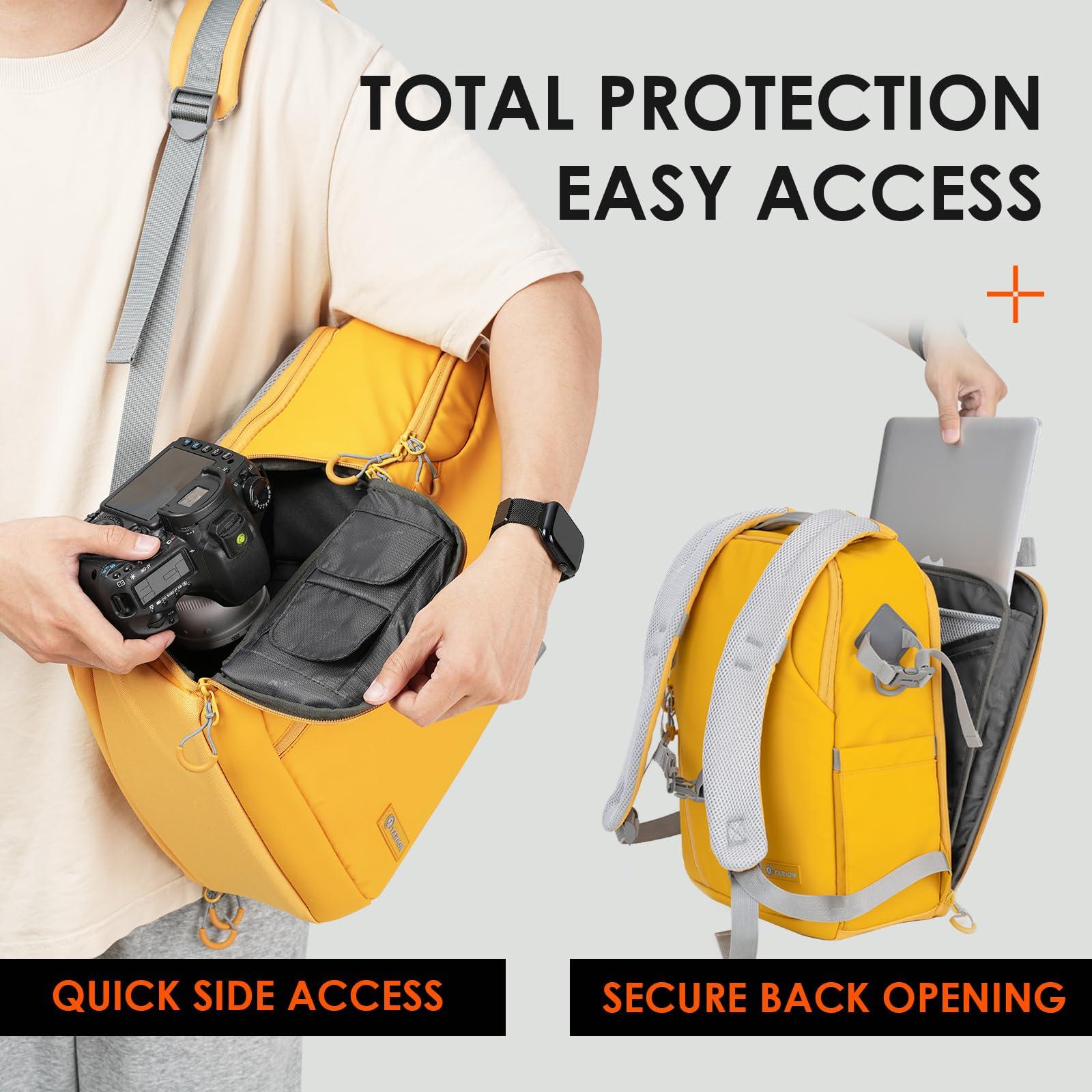 TARION TARION Camera Backpack Waterproof Bag - DSLR Camera Bag with 14in Laptop Compartment Rain Cover, Professional Travel Photography Backpack for Photographers, SLR, Camera Lens, TR-L, Yellow