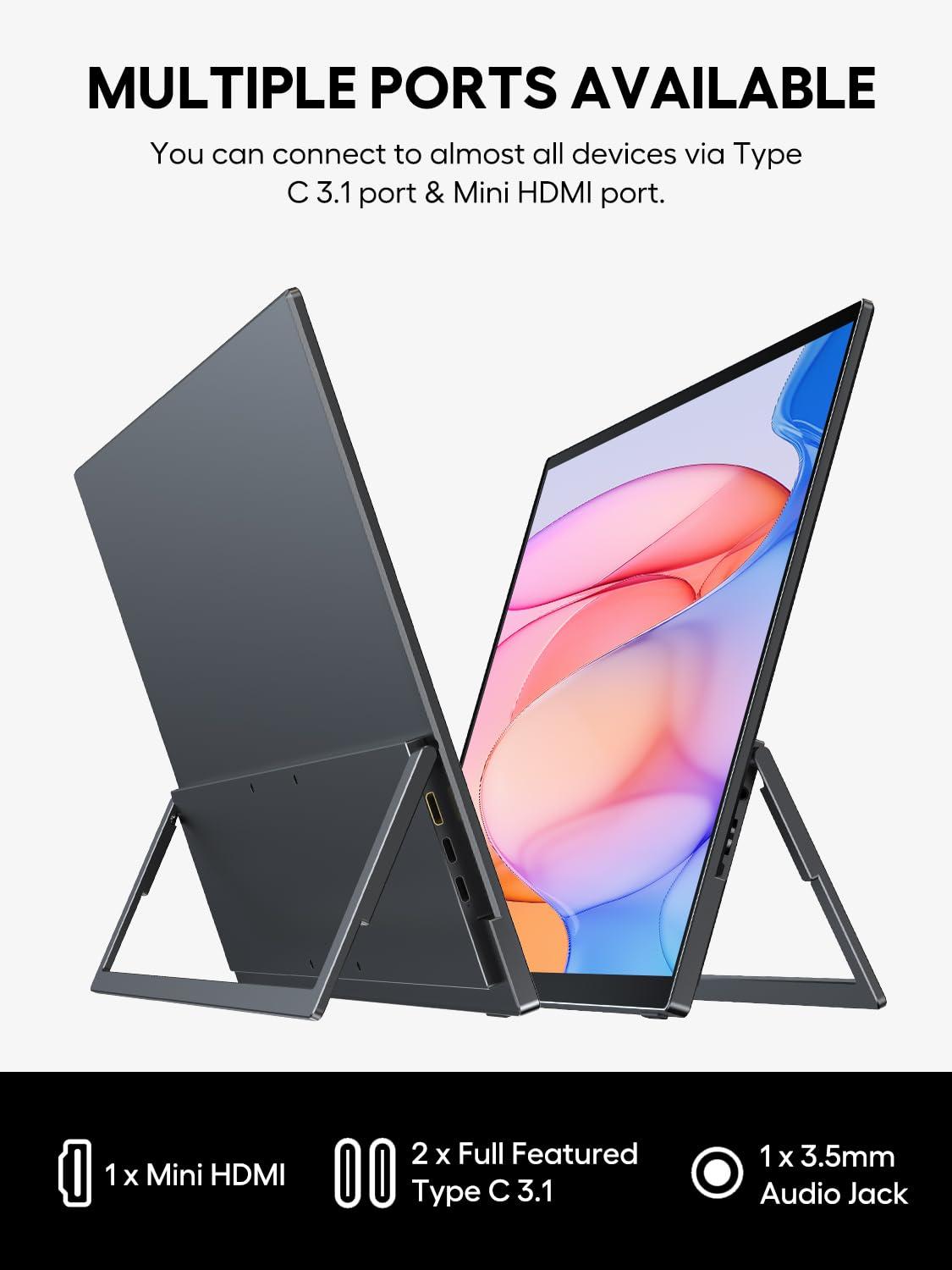 UPERFECT UPERFECT Portable Monitor 18.5-inch 120HZ Touchscreen 100% sRGB w/VESA & Stand 180 Adjustable Ultra-Slim & Lightweight Frameless FHD FreeSync IPS HDR Gaming Display, Travel Second Monitor for Laptop