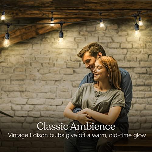 Brightech Brightech Ambience Pro LED String Lights - 24 Ft Commercial Grade Patio Lights Outdoor Waterproof - 12 Heavy Duty Porch Lights for Outside, Christmas, Backyard - 1W Vintage Edison Bulbs, Dimmable
