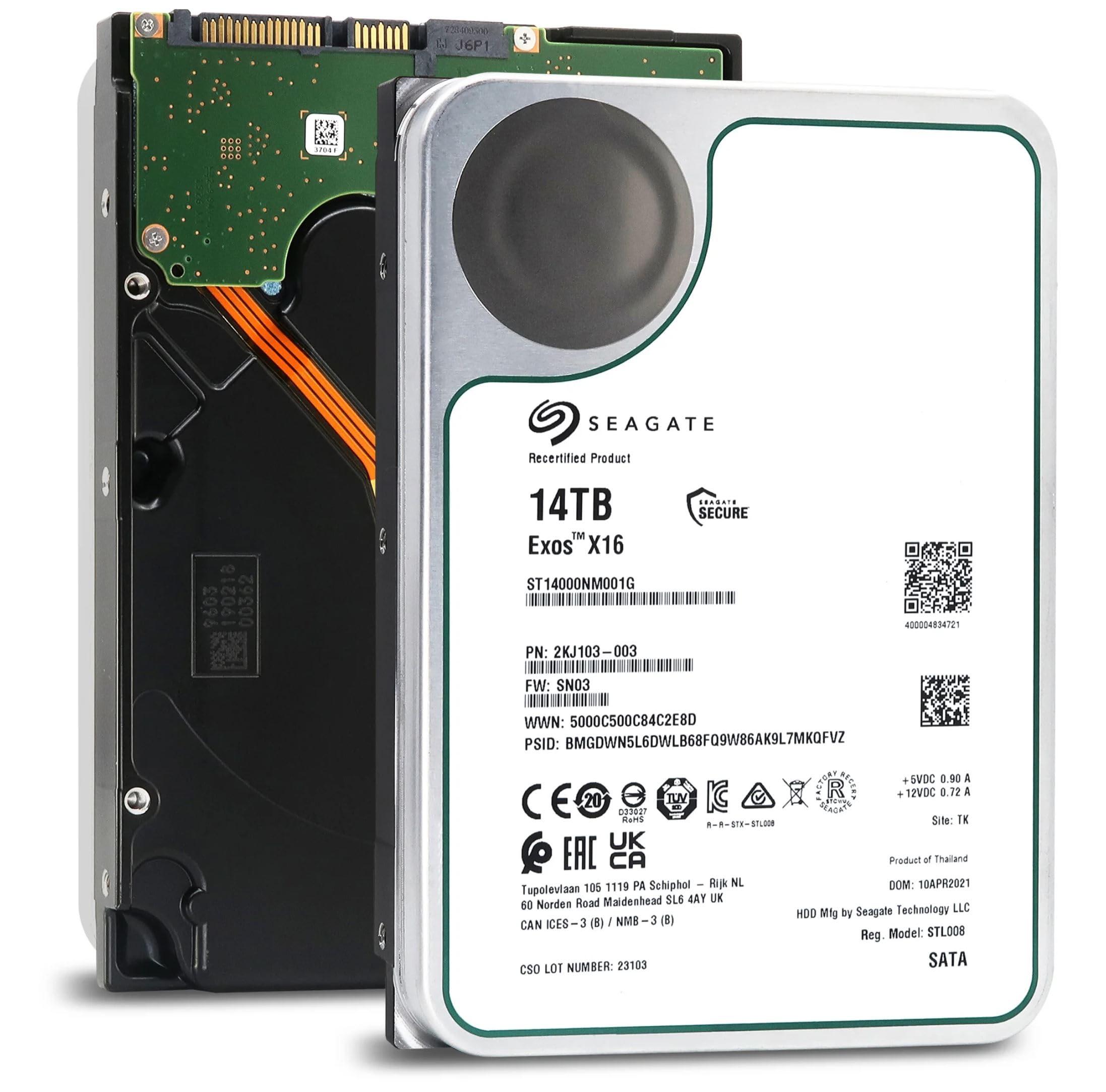 Seagate Seagate (Renewed) Exos X16 14TB 7200 RPM SATA 6Gb/s 256MB Cache 3.5-Inch Internal Data Center HDD Enterprise Hard Drive (ST14000NM001G)