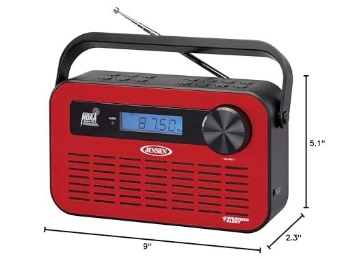 Jensen JENSEN JEP-250 Portable Digital AM/FM Weather Radio with Weather Alert and 2-Way Charging, Red, JEP-250
