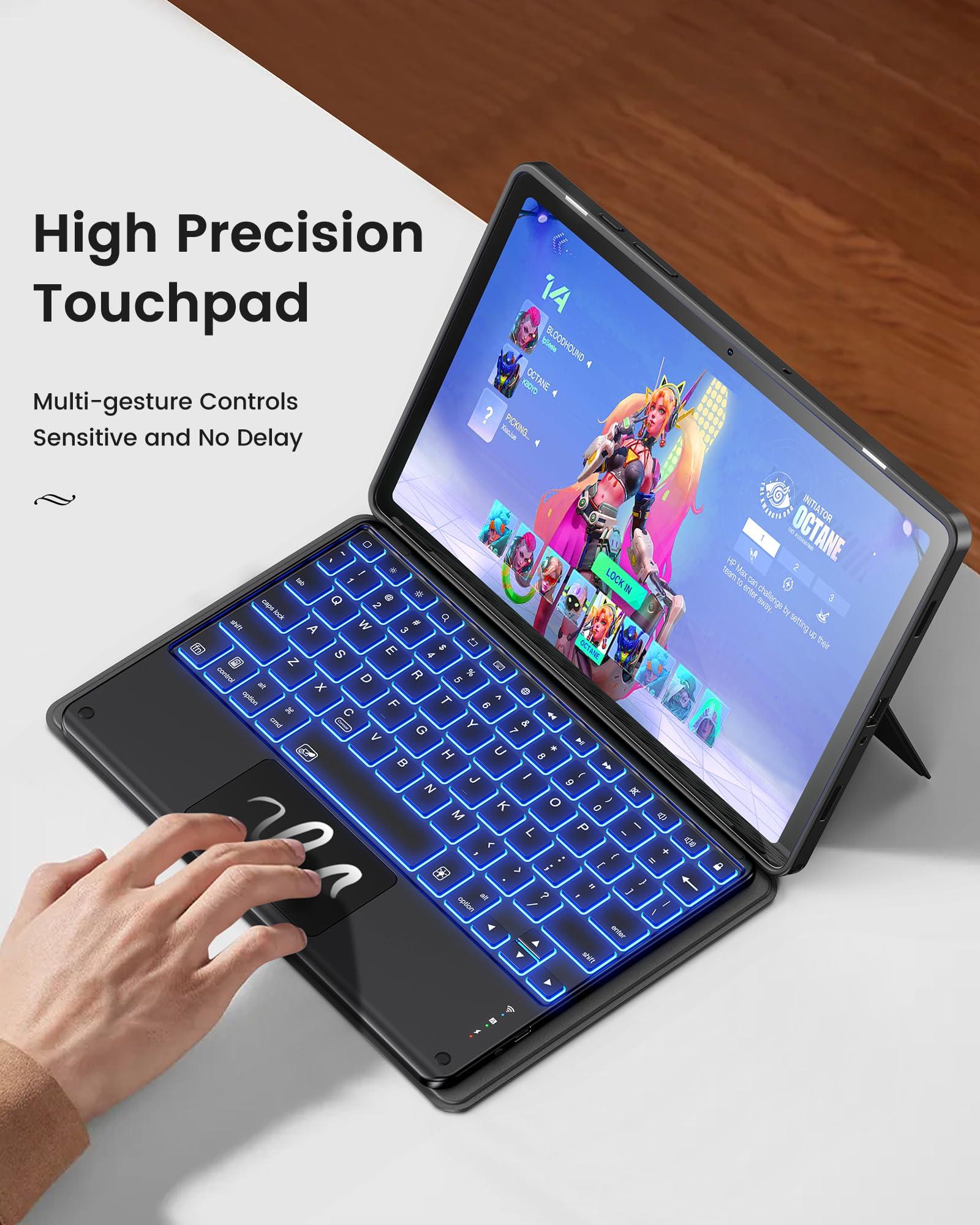 INFILAND INFILAND Keyboard Case for Samsung Galaxy Tab A9 Plus 5G with 7-Color Backlight & High Precision Trackpad, Slim and Portable Detachable Folder Style Keyboard Case for Tab A9 11 inch, Burgundy