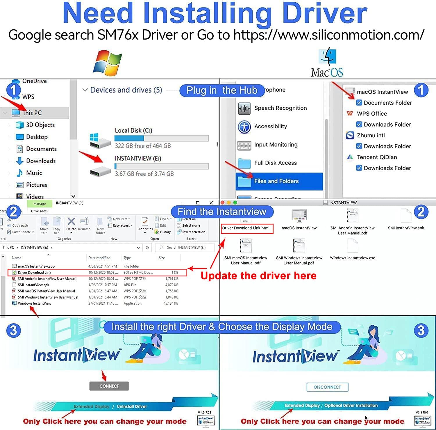 LIONWEI LIONWEI USB 3.0 to Dual HDMI Docking Station for Windows & macOS, USB C Adapter 2 Monitor Splitter for MacBook Pro/Air/M1/M2/Dell/HP/Lenovo/Surface