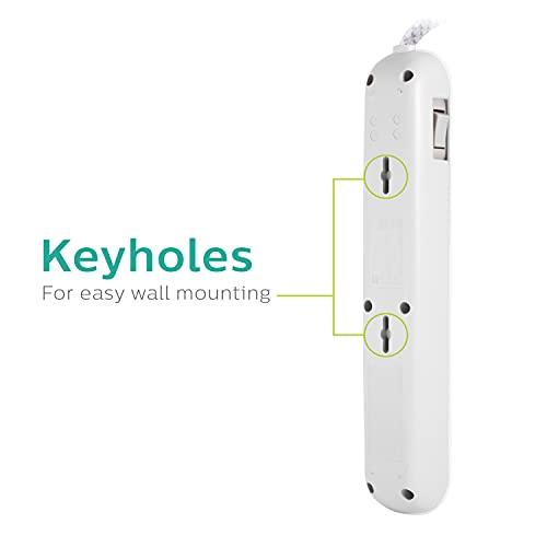 PHILIPS Philips 6-Outlet Surge Protector Power Strip, Designer Braided Power Cord, 10 Ft Power Cord, Flat Plug Extension Cord, Perfect for Office or Home Décor, 1080 Joules, ETL Listed, White, SPC3064WG/37