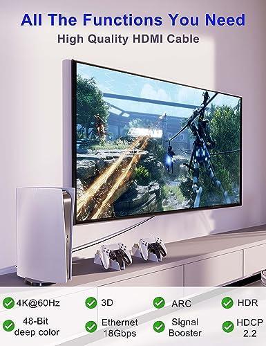 UPWISH 75ft HDMI Cable 2.0 Ultra High Speed with Signal Booster - 4K@60Hz HDR 1080P 3D - HDCP 2.2 & 18Gbps - for PS5/Xbox/TV/Projector/Soundbar - ARC/eARC, Ethernet