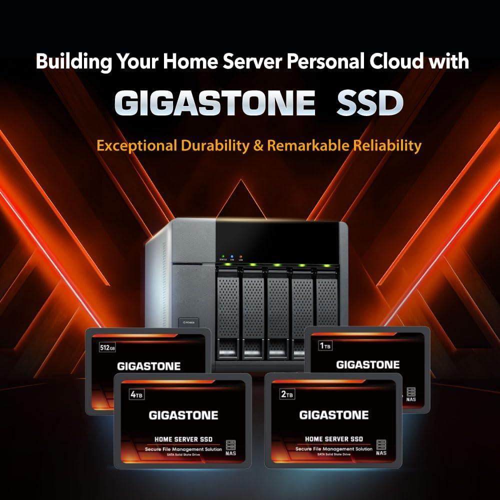 Gigastone Gigastone Home Server SSD 512GB NAS SSD Drive Cache 24/7 Durable TLC High Endurance Personal Cloud Data Sync Network Attached Storage RAID 3D NAND 2.5\" SATA Internal Solid State Hard Drives
