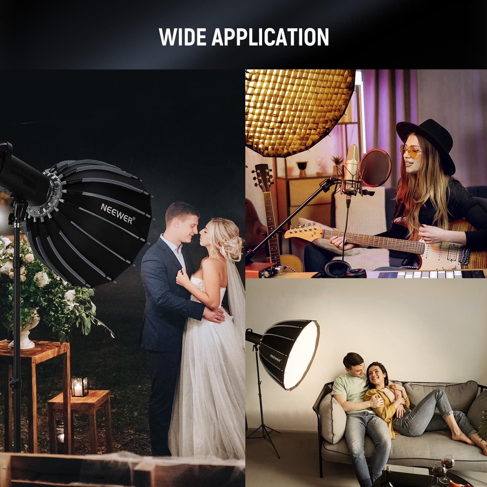 Neewer NEEWER 22\"/55cm Parabolic Softbox Bowens Mount, Quick Release with Diffusers/Grid/Bag for Video Continuous Lighting CB60 CB200B MS60 MS150B Q4 Compatible with Godox Compatible with Aputure, NS55P