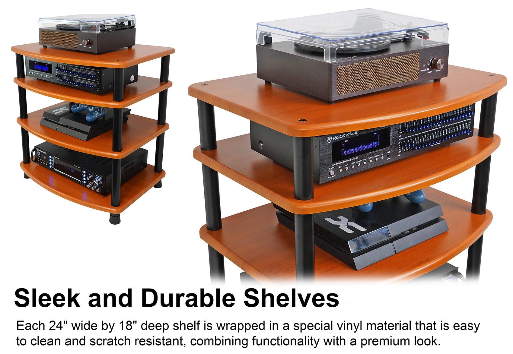 Rockville Rockville Bundle FLX Classic Wood Adjustable Height 4 Shelf Home Theater A/V Rack Stand Bundle Shelf for FLX Classic Wood Add-On Shelf + Tubes for FLX (2 Items)