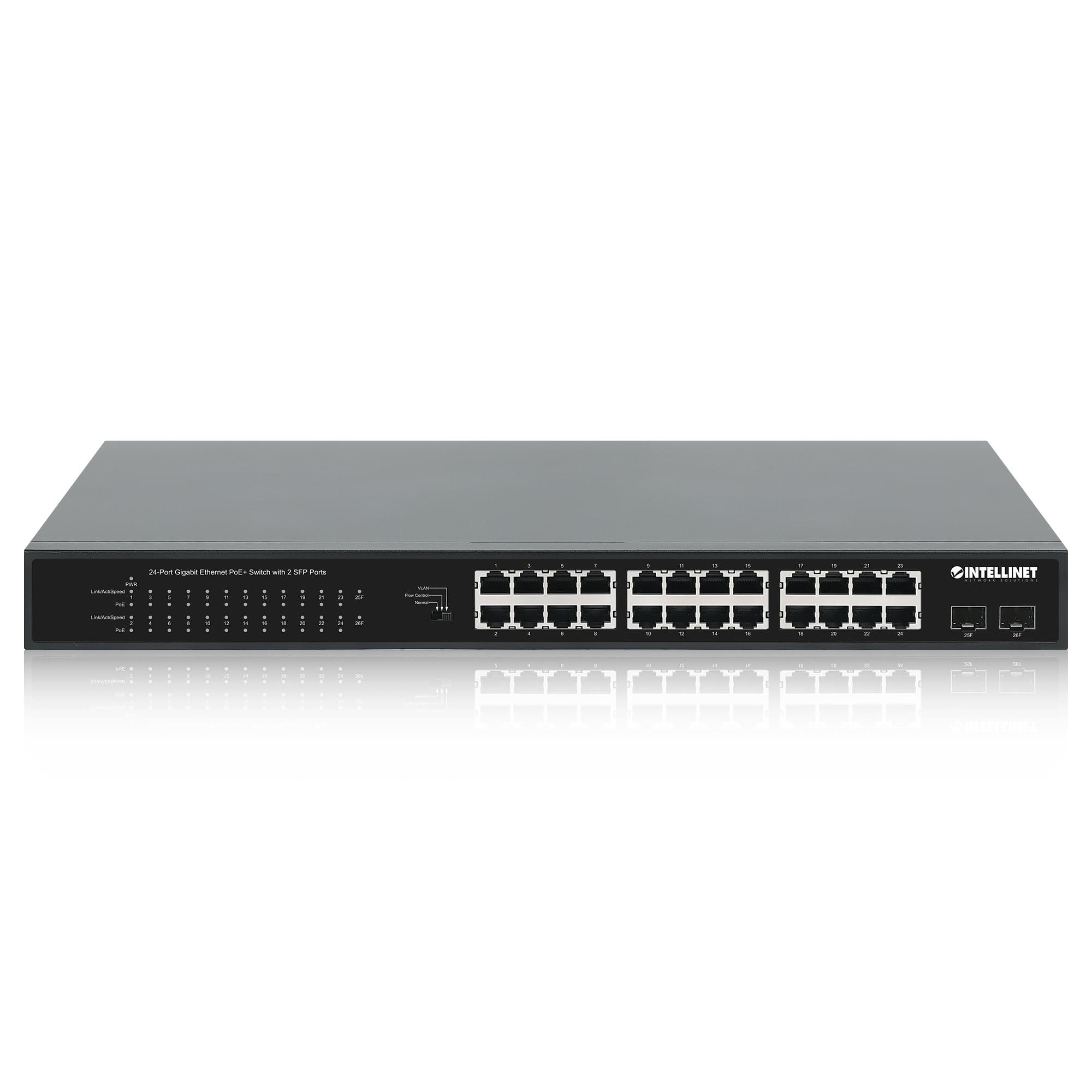Intellinet Intellinet 24-Port Unmanaged PoE+ Gigabit Ethernet Switch - 370W Power Budget, 2 x 1Gbps SFP Ports, Rackmount/Desktop, Autosensing Ports, Sturdy Metal 3 Yr Mfg Warranty - 561891