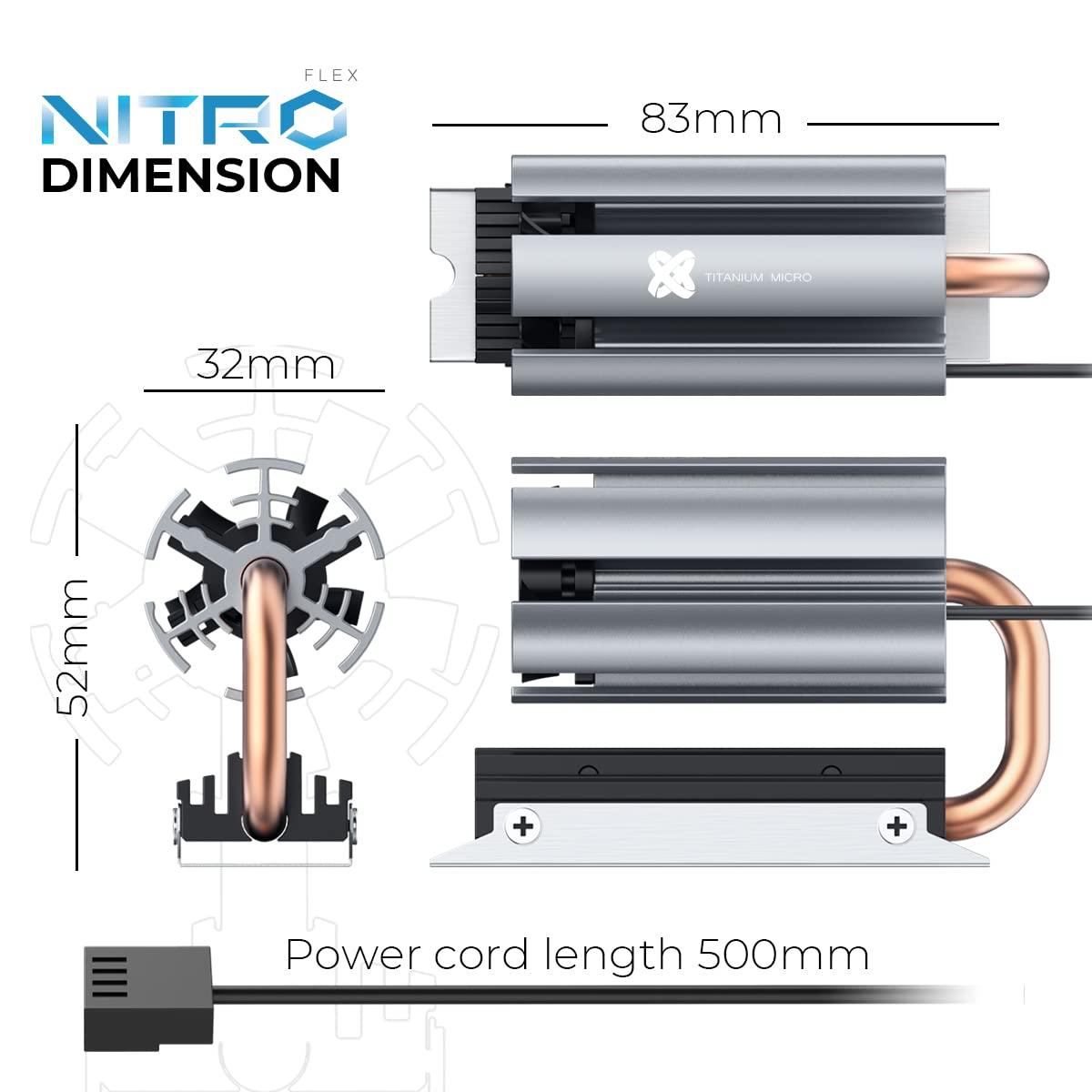 Titanium Micro Titanium Micro NITROFLEX SSD Heatsink M.2 NVMe Cooler Heatsink for SSD 2280 Built-in 30mm PWM Cooling Fan for PC Desktop
