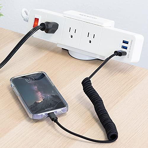 Mount-It! Mount-It! Power Strip Holder Clamp Desk Mount with Included Surge Protector | White Desktop Power Outlet with 3 USB Ports and 3 AC Power Outlets | Adjustable Power Strip Clamp Mount