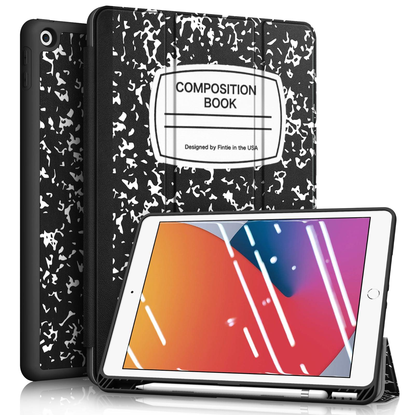 Fintie Fintie SlimShell Case for iPad 9th / 8th / 7th Generation (2021/2020/2019 Model) 10.2 Inch - [Built-in Pencil Holder] Soft TPU Protective Stand Back Cover, Auto Wake/Sleep, Composition Book Black
