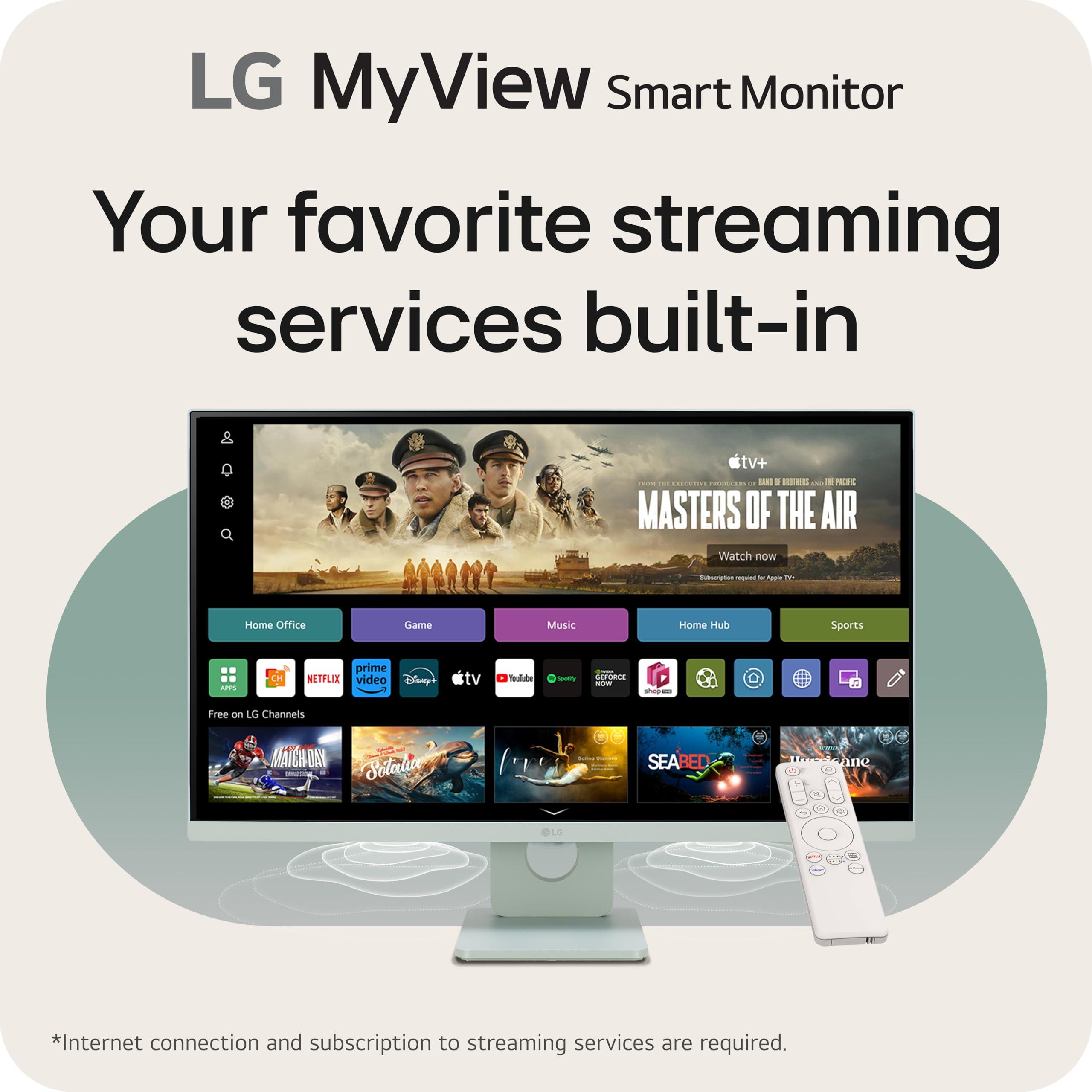 LG LG 27SR50F-G MyView Smart Monitor 27-Inch FHD (1920x1080) IPS Display, webOS 23, HDR 10, x2 Built-in Speakers, AirPlay 2, Screen Share, Bluetooth, ThinQ App, Remote Control, Green