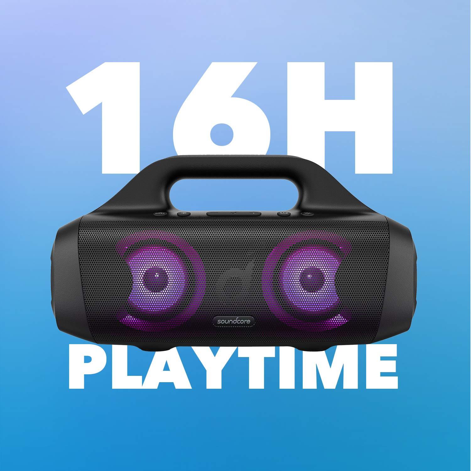 Soundcore Anker Soundcore Select Pro, Outdoor Bluetooth Speaker with BassUp Technology, IPX7 Waterproof, 16H Playtime, App, LED Lights, Built-in Handle, Portable Bluetooth Speaker for Outdoors, Camping