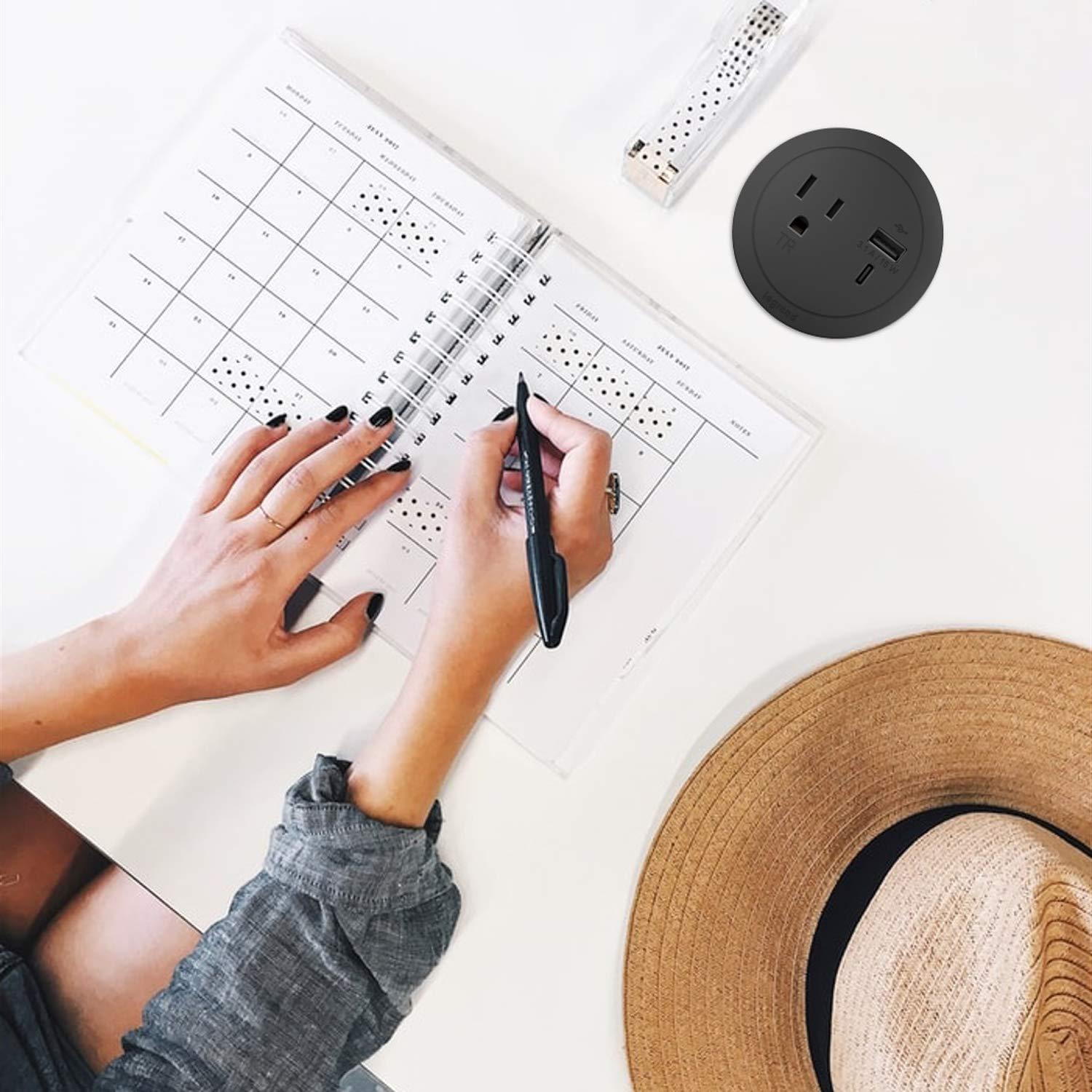 Wiremold Legrand Wiremold RFPCRUAUC-BK10 Round Furniture Power Center with USB, 1 Outlet, Type A/C USB, 10 Foot Cord, Black