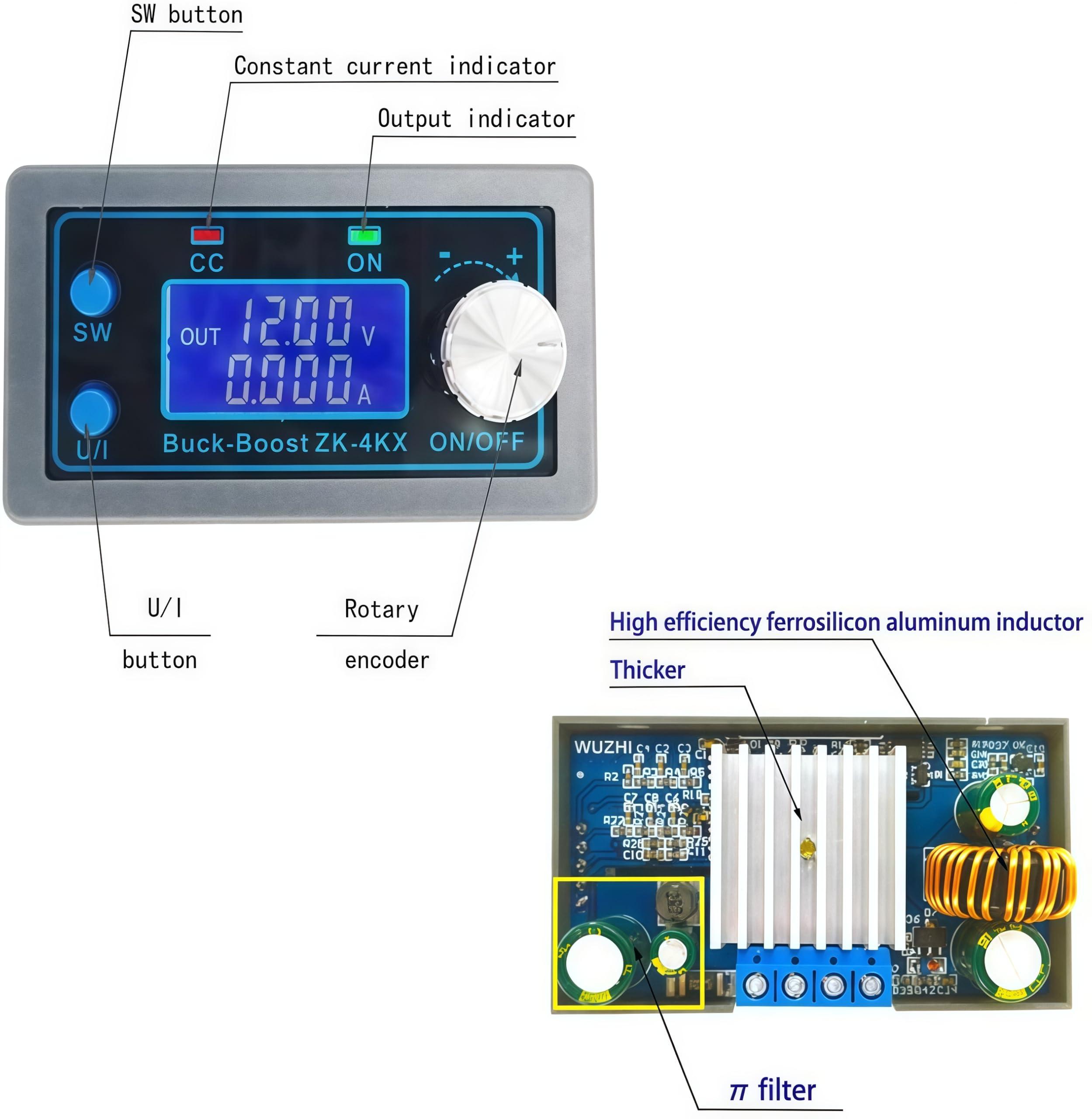 TKXEC DC DC Buck Boost Converter Variable Voltage Regulator CC CV 0.5-30V 4A 5V 6V 12V 24V Power Module Adjustable Voltage Regulated Laboratory Power Supply
