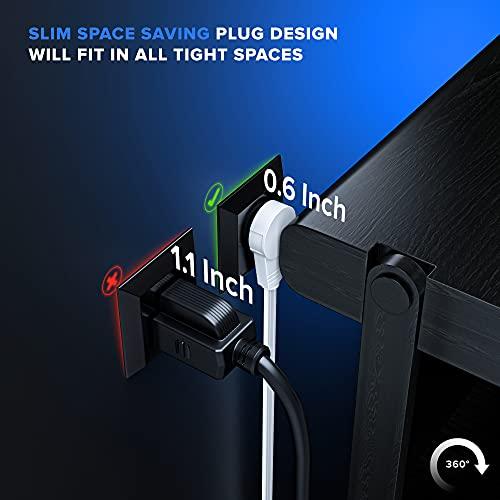 Maximm Maximm Cable 10 Ft 360° Rotating Flat Plug Extension Cord / Wire, 16 AWG Multi 3 Outlet Extension Wire, 3 Prong Grounded Wire - White - UL Certified