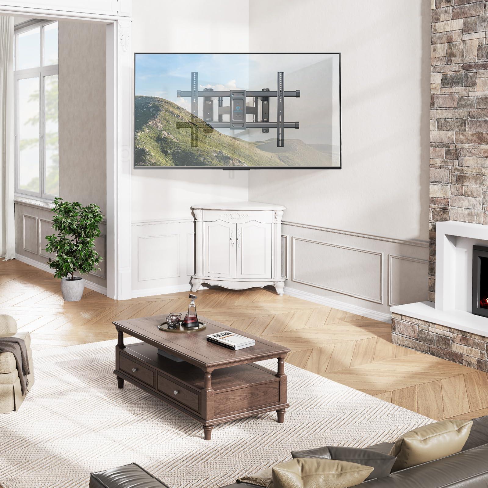 PERLESMITH PERLESMITH Corner TV Wall Mount for 37-70 Inch LED, LCD 4K Flat Curved Screen TVs up to 99 lbs, Corner TV Mount Bracket with Dual Articulating Arms, Swivel, Tilt, Extension, Max VESA 600x400mm, PSCLF1
