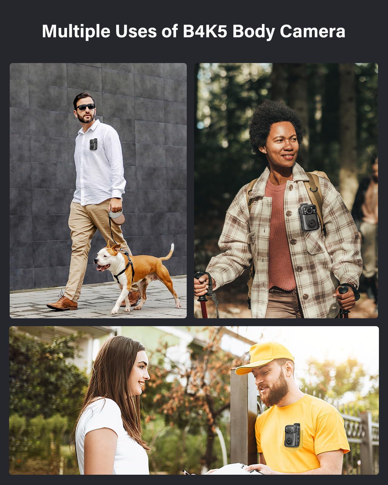 BOBLOV BOBLOV B4K5 4K Body Camera, 3400mAh IP68 Waterproof GPS Police 128GB Body Cams for 11Hrs(1080P Only) Video Record, Provide Charging Dock, Night Vision Video Camcorder for Personal, Guard Civilians