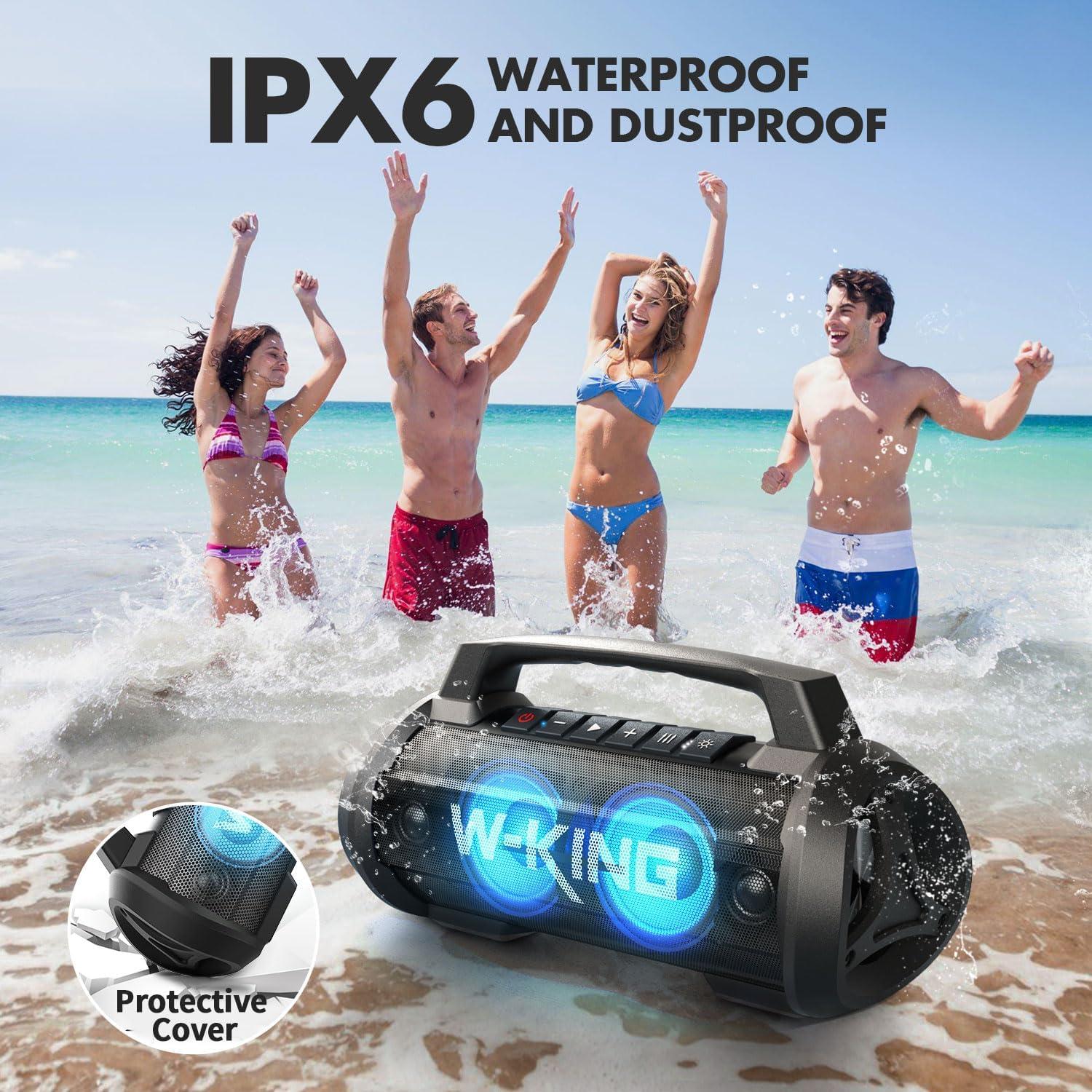 W-KING W-KING 70W(120W Peak) Portable Bluetooth Speaker with Wireless Microphone, Waterproof Bluetooth Speakers with Subwoofer Outdoor Speakers Bluetooth Wireless Loud/Deep Bass/DSP/Stereo Pairing/Power Bank
