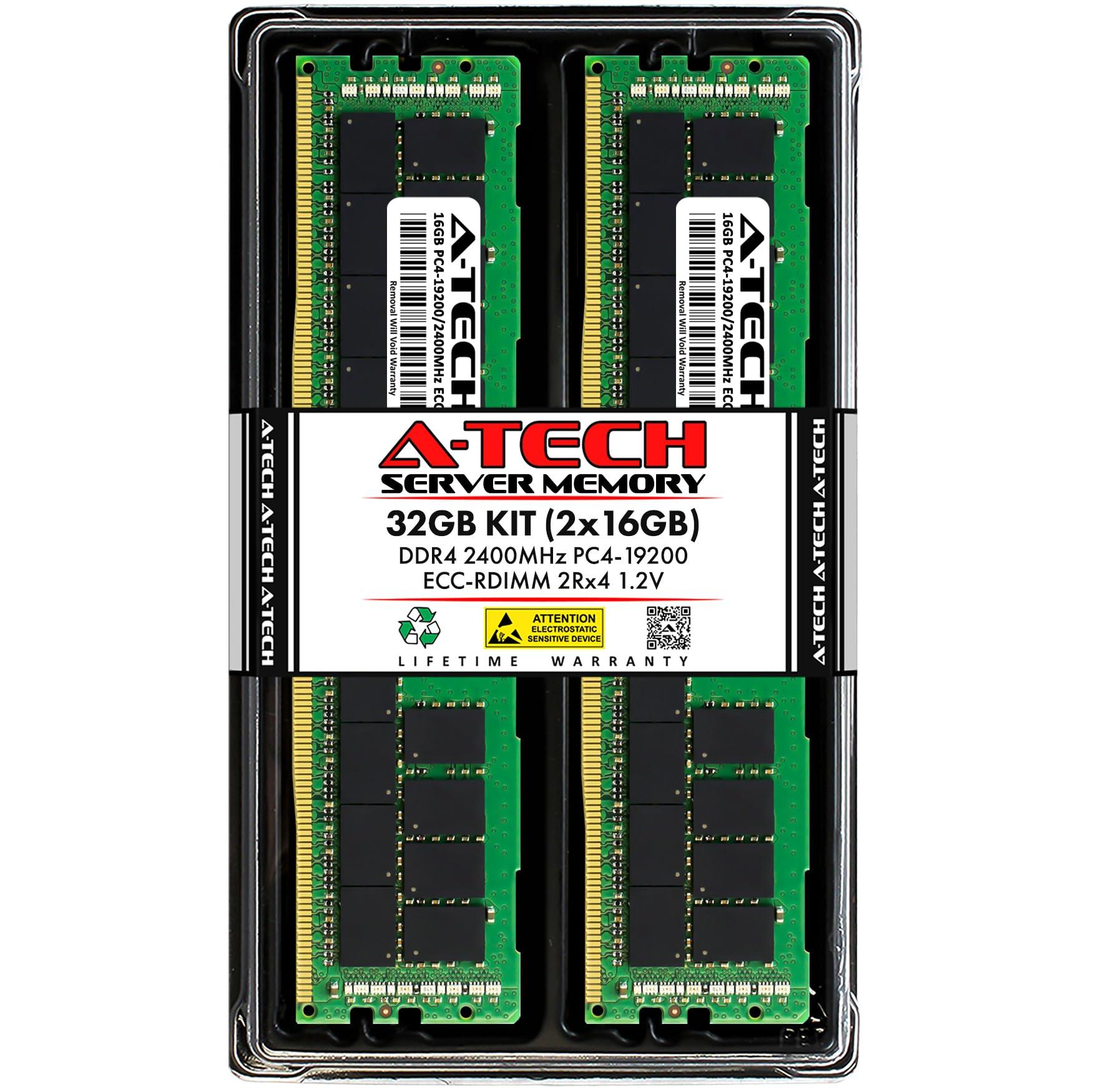 A-Tech A-Tech 32GB Kit (2x16GB) DDR4 2400MHz PC4-19200 ECC RDIMM 2Rx4 Dual Rank 1.2V ECC Registered DIMM 288-Pin Server & Workstation RAM Memory Upgrade Modules (A-Tech Enterprise Series)