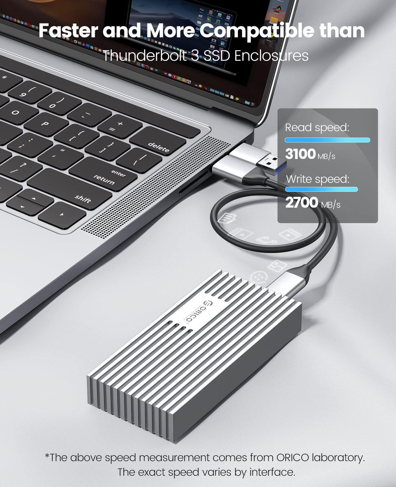 ORICO ORICO 40Gbps NVMe SSD Enclosure, M.2 to USB-C Adapter for NVMe M-Key 4TB SSD 2280, Aluminum M2 External SSD Case, Compatible with Thunderbolt 3/4 USB3.2/3.1/3.0/Type-M234-Silver