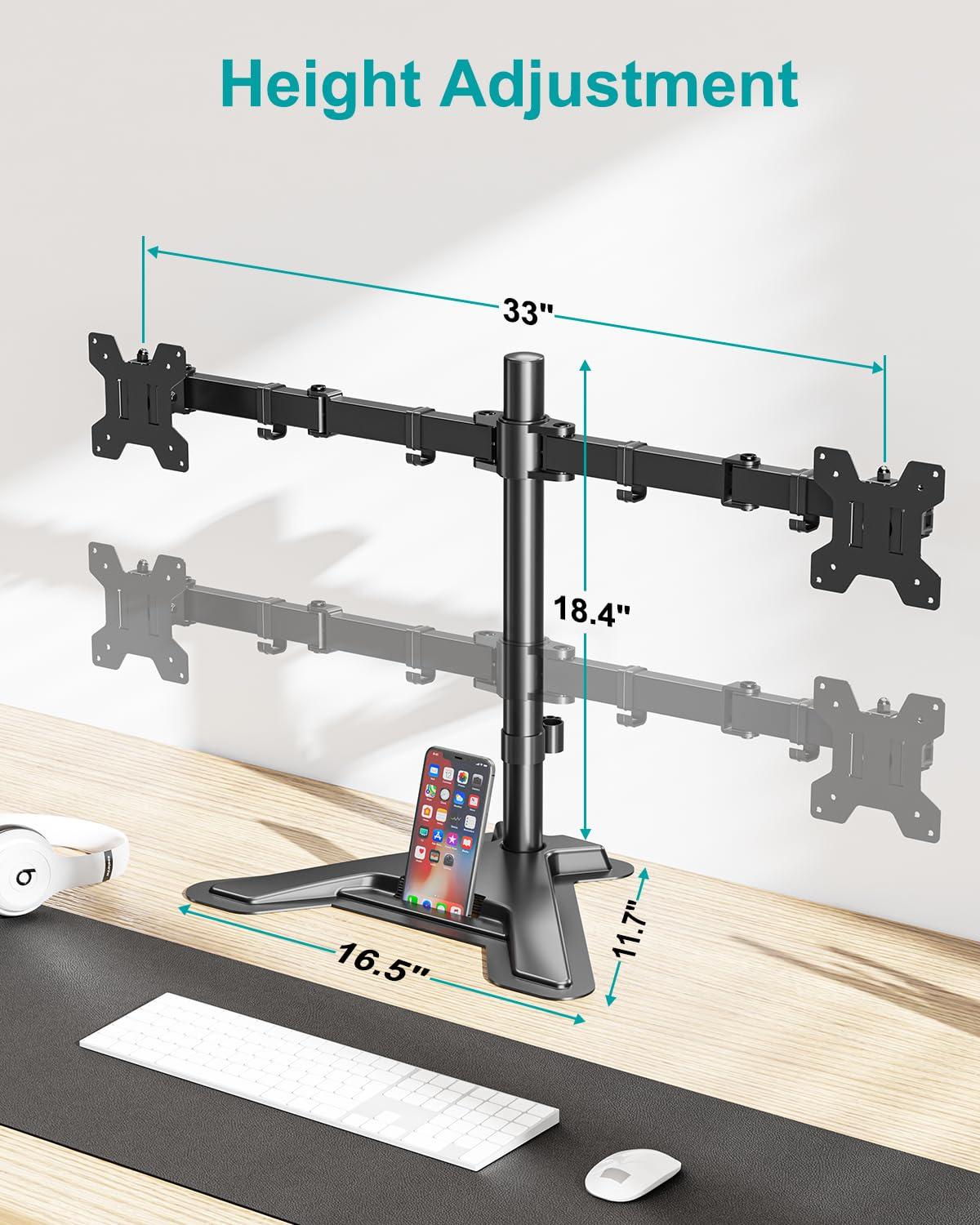 MOUNT PRO MOUNT PRO Dual Monitor Stand - Free Standing Full Motion Monitor Desk Mount Fits 2 Screens up to 27 inches,17.6lbs with Height Adjustable, Swivel, Tilt, Rotation, VESA 75x75 100x100, Black