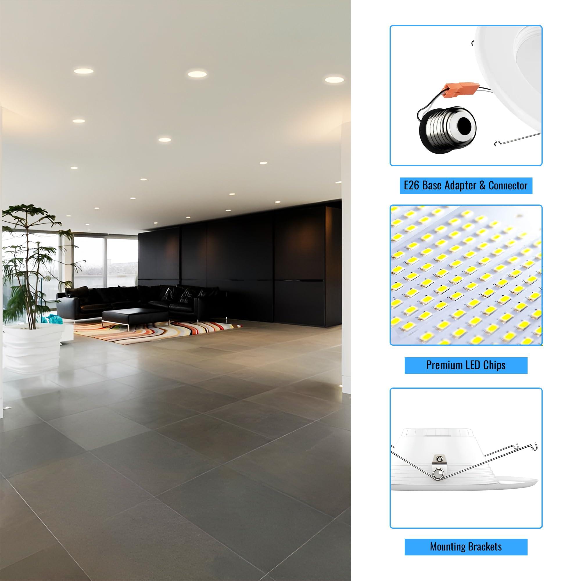 LEDMyplace.com LEDMyplace 5/6 inch 15W Round Dimmable Retrofit LED Recessed Downlight, Pack of 12, Replacement of 55W, 1100 Lumens, 3000K Warm White, Baffle Trim Can Lights, Ceiling Lighting for Home, Office