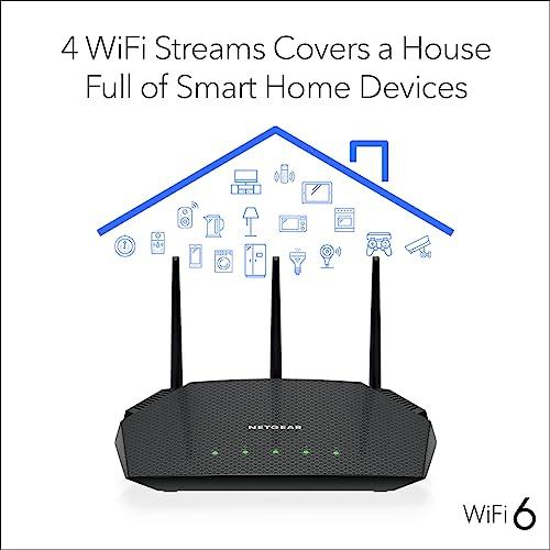 NETGEAR NETGEAR Nighthawk WiFi 6 Router (RAX36S) 4-Stream Gigabit Router AX3000 Dual-Band Wireless Speed (Up to 3Gbps) | Covers up to 2,000 sq. ft., 25 Devices | Includes 1-Year Armor Internet Security