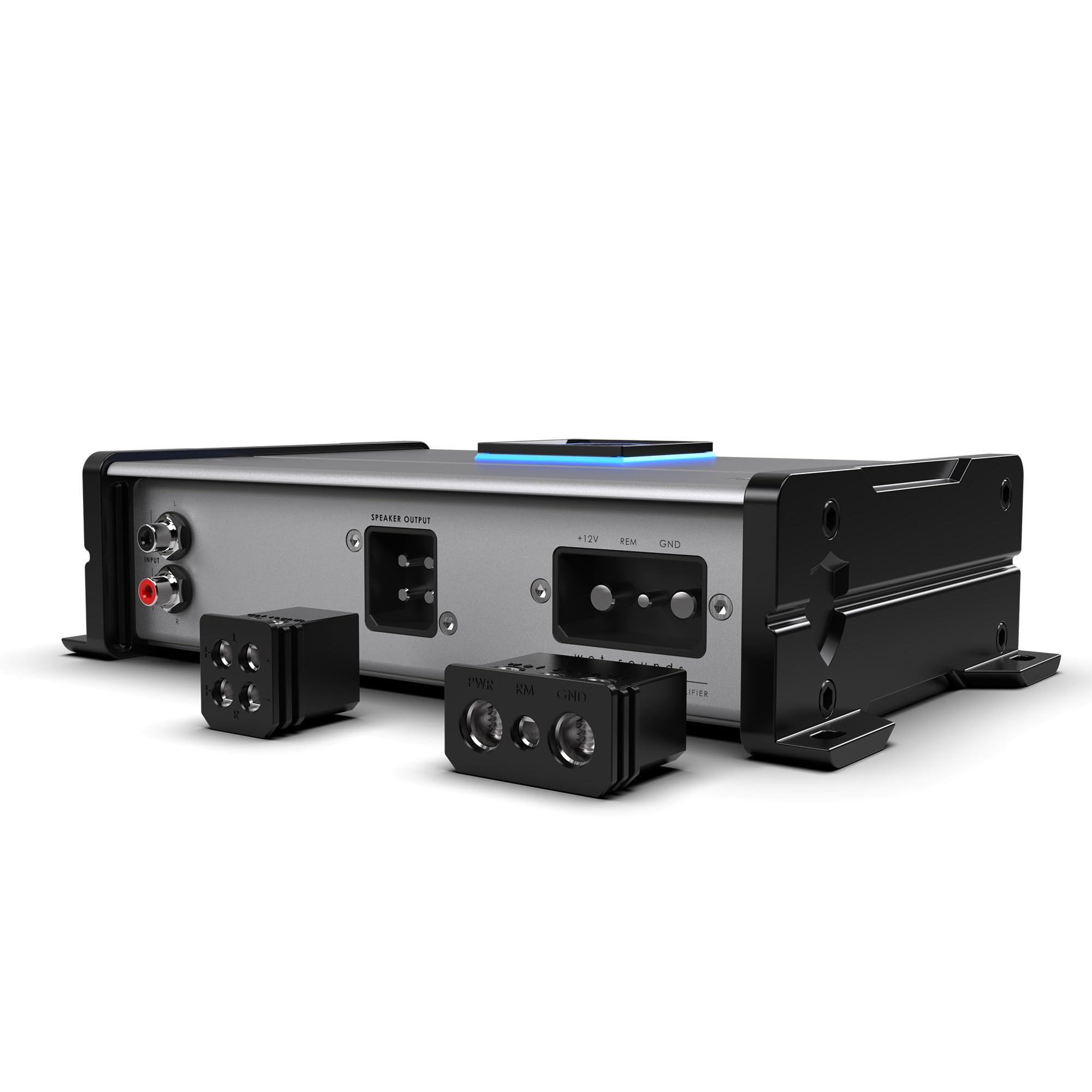 wet sounds Wet Sounds HTM-1 - HTM Series Full-Range Class-D 1200 Watt at 1-Ohm Mono Amplifier with REVO-10-FA-S4 10" Woofer Single 4 OHM and REVO-10-XS-B-SS-GRILLE White Stainless Grille