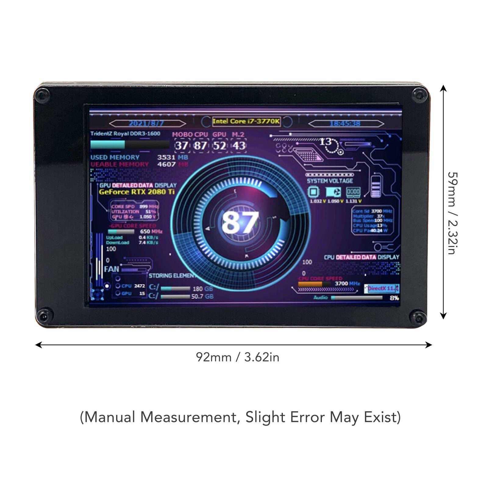 plplaaoo 3.5 Inch PC Sensor Panel Display,Computer Temp Monitor, Mini Screen Temperature Display PC CPU Data Monitor for PC CPU RAM Data, 360 Degree Rotation Sub Screen for Computer Case, Computer Temp Mo
