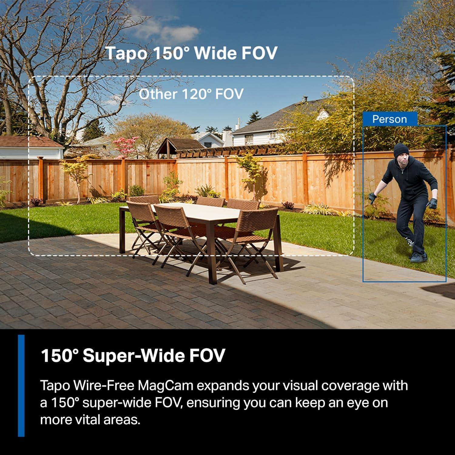 Tapo TP-Link MagCam, 2024 PCMag Editors Choice & Wirecutter Recommended Outdoor Security Camera, 2K, Battery, Magnetic Mount Wireless Camera, 150 FOV, SD/Cloud Storage, Person/Vehicle Detection