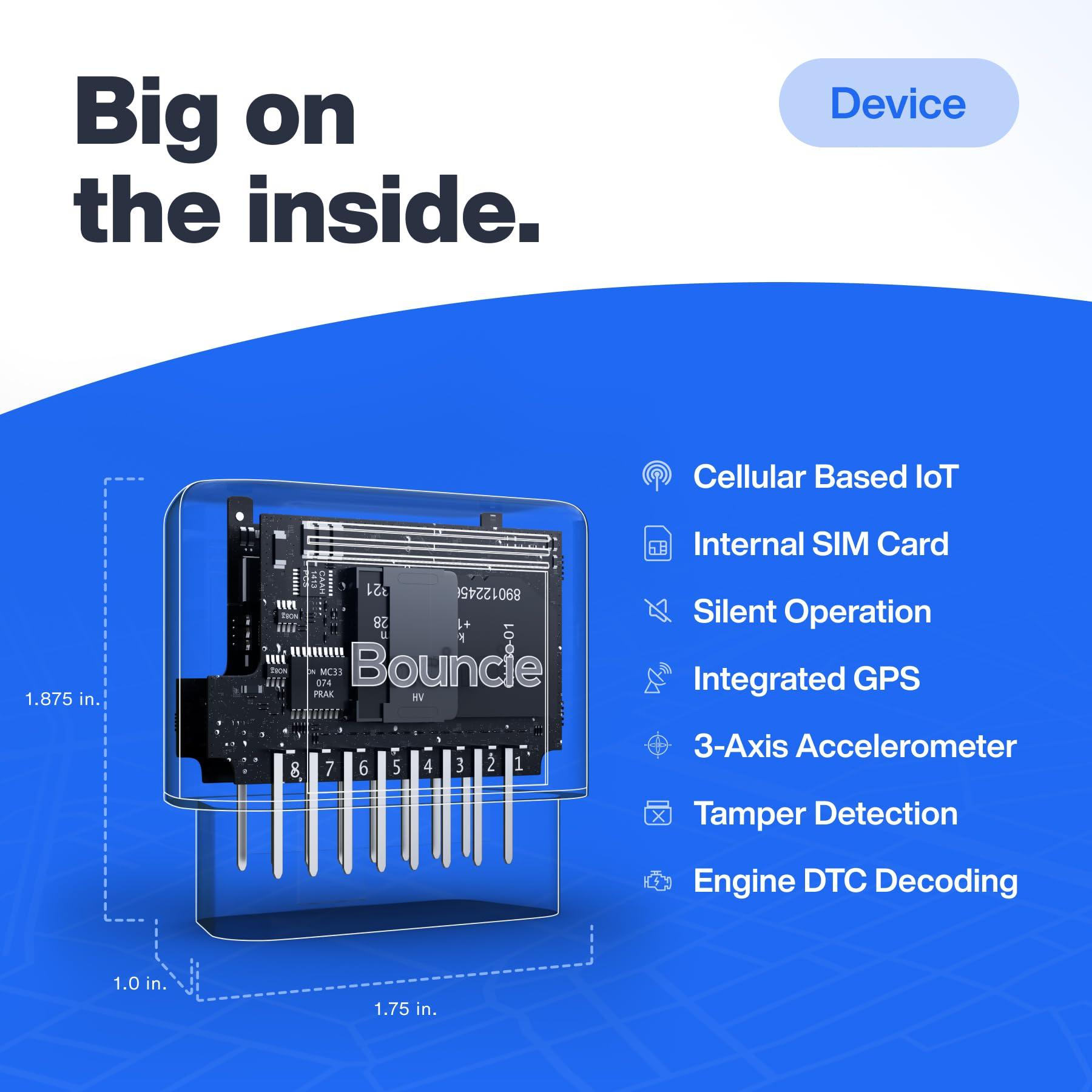 Bouncie Bouncie GPS Tracker for Vehicles with Real-Time Location, Route History, Speed Monitoring, Geo-Fence & Accident Notifications - for Fleets & Family - Cancel Anytime