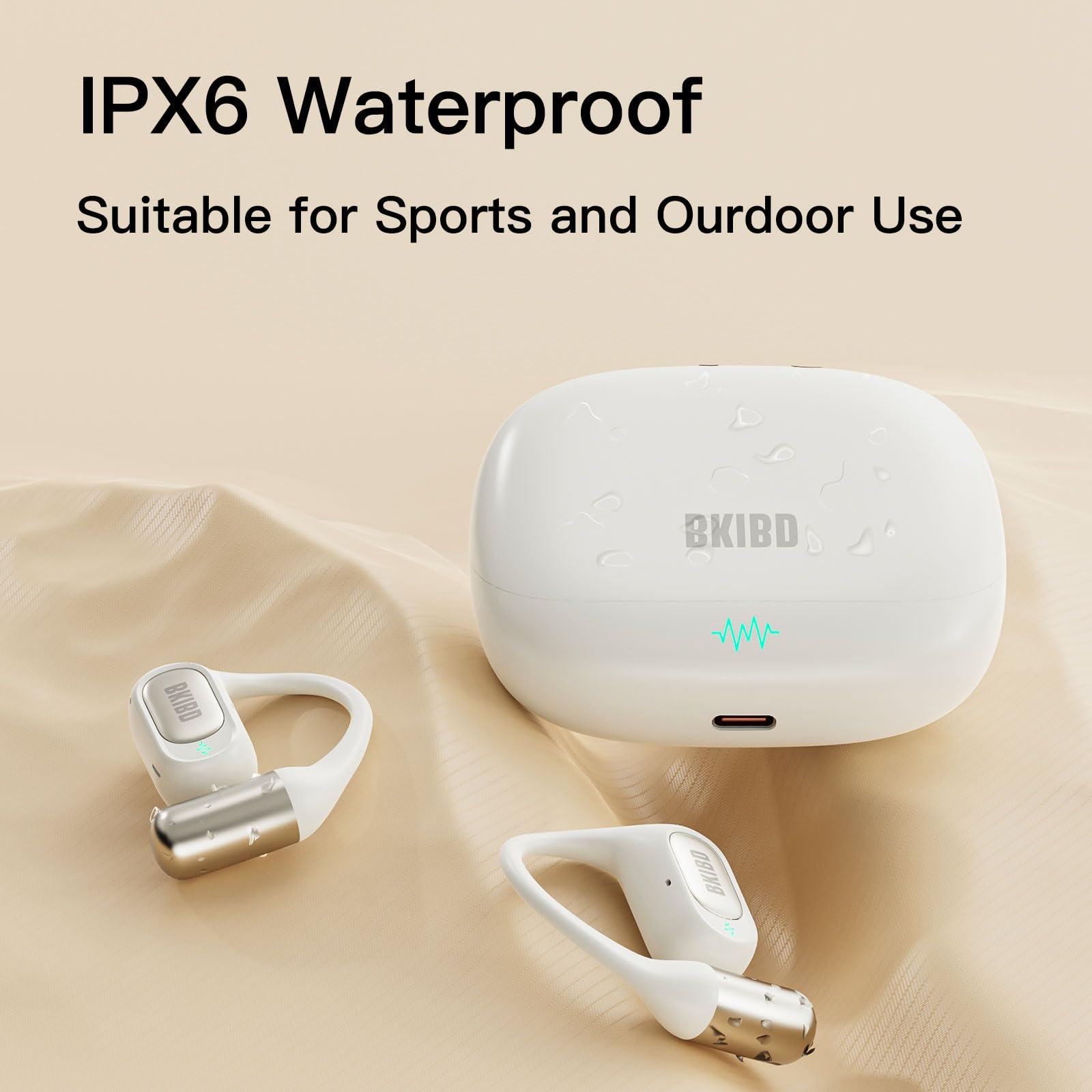 BKIBD BKIBD Open Ear Headphones Wireless Earbuds Bluetooth 5.4 Noise Cancelling Headphones Touch Control Air Conduction Sport Headsets IPX6 Waterproof Earphones Over Ear Headphones Running Workout (Skin)