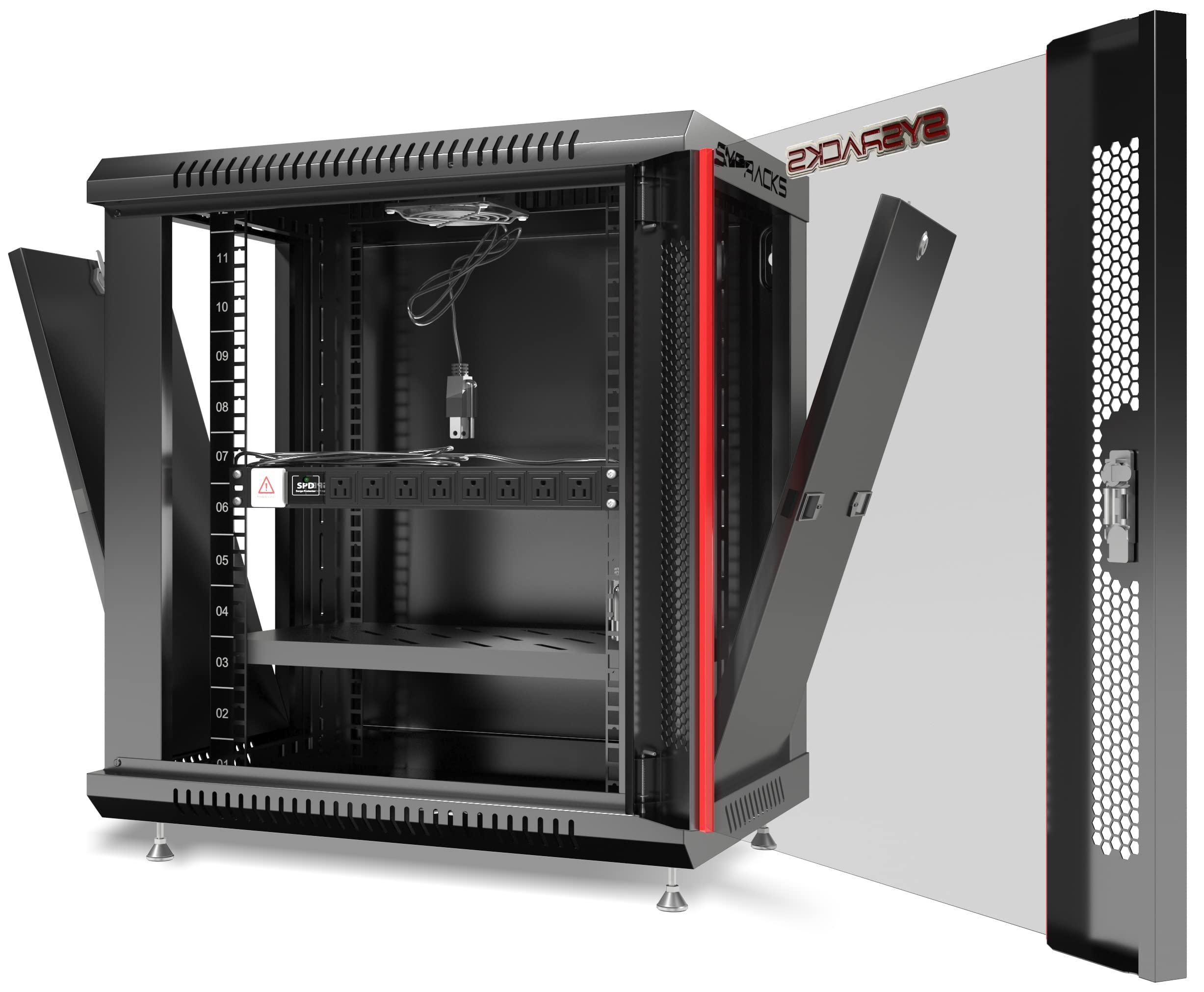 Sysracks Sysracks - 12U - Server Rack - Wall Mount Rack - Locking Cabinet for Network - Electronics - Security - Audio - Video - AV Equipment - Data Rack - Legs/Power Strip/Shelf/Fan - 18-Inch Deep