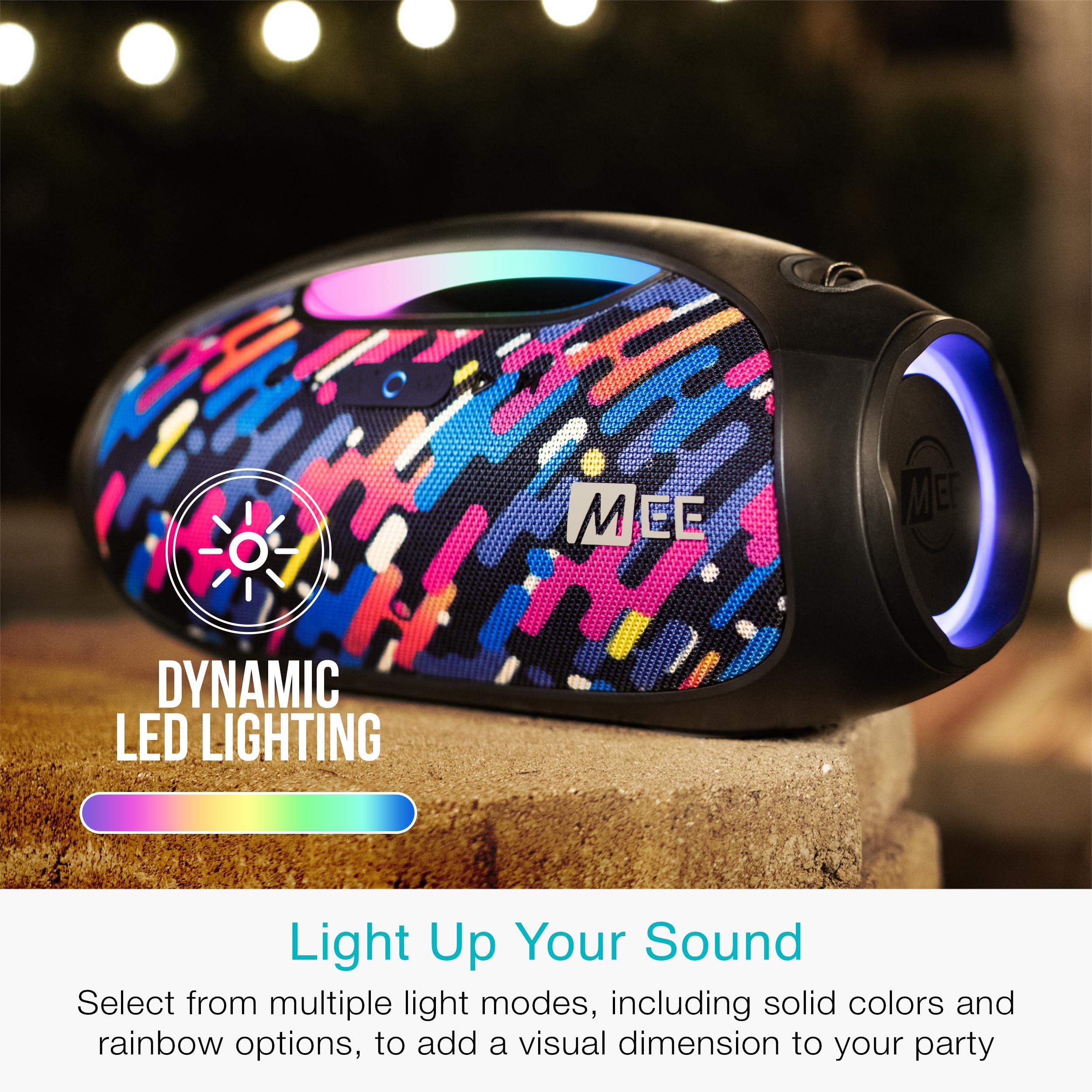MEE audio MEE audio PartySPKR Bluetooth Wireless Speaker, Powerful 60W RMS Stereo Sound, 2 Subwoofers, Dynamic LED Lighting, Party Mode for Connecting 100+; Portable Speaker for Indoor & Outdoor Use, Colorful