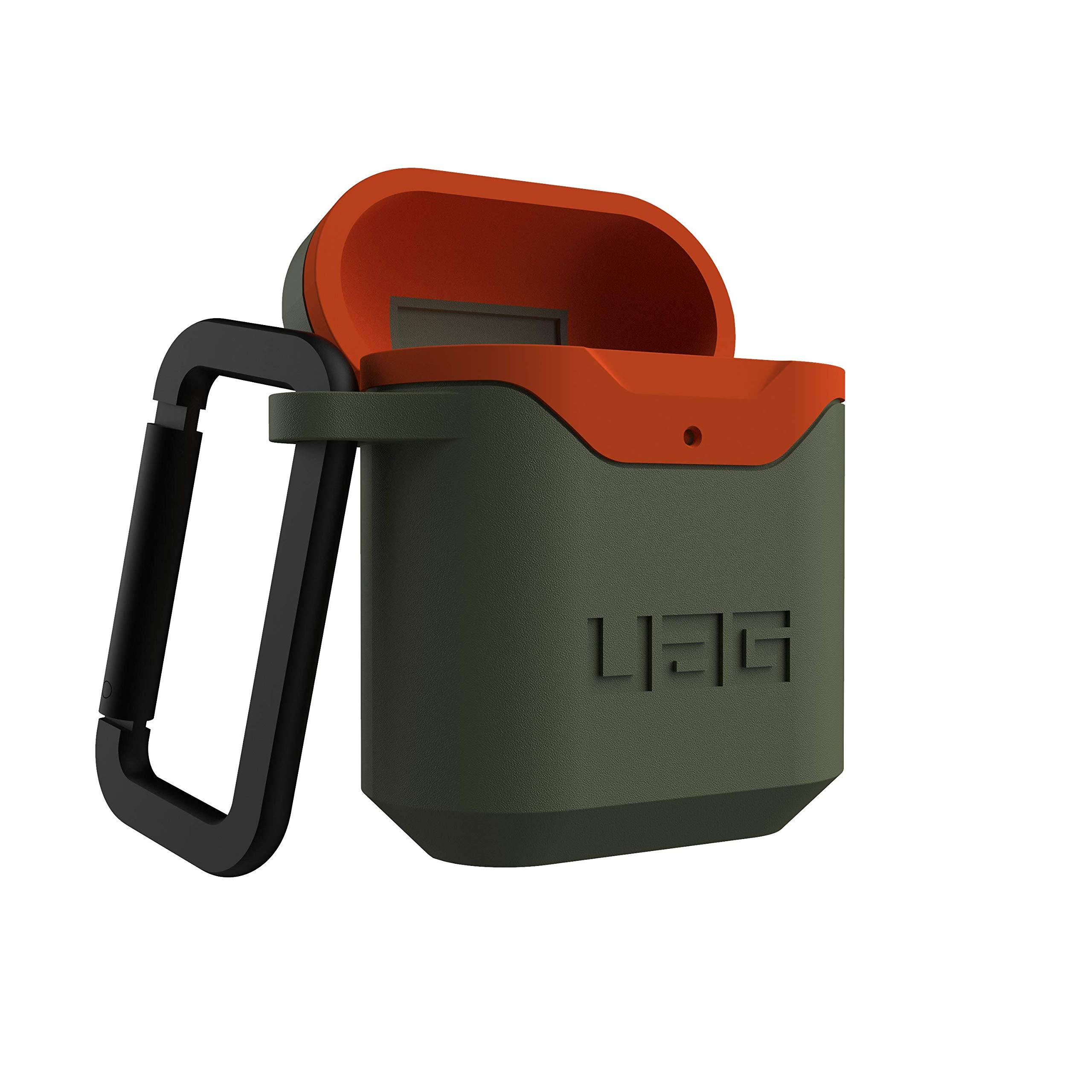 URBAN ARMOR GEAR URBAN ARMOR GEAR UAG Compatible with AirPods (1st & 2nd Gen) Case Full-Body Protective Soft-Touch Silicone Case with Detachable Carabiner, Standard Issue Hard Case_001, Olive/Orange