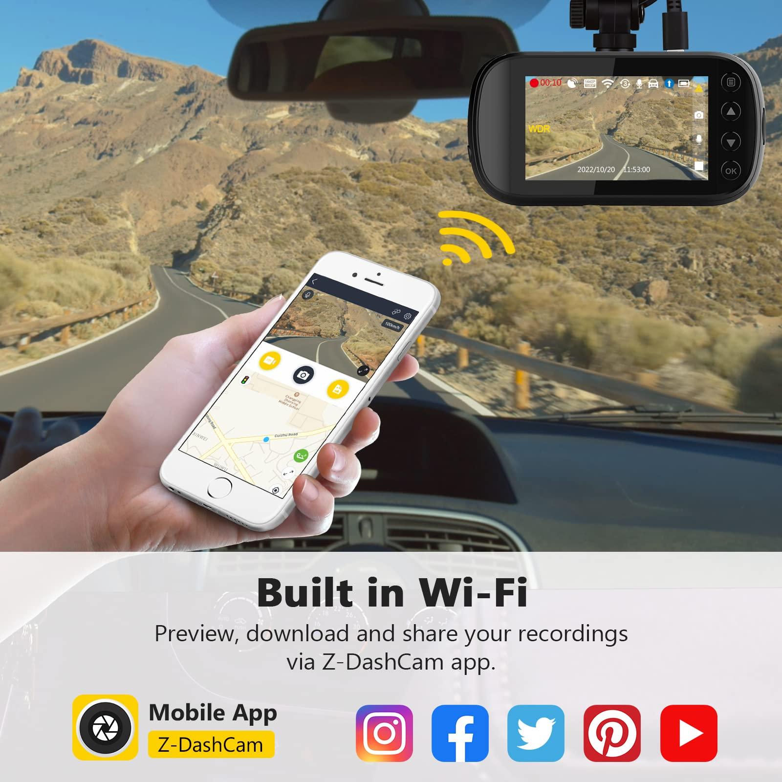 Z Z-EDGE Dash Cam, Z-Edge Z3D 2560x1440P QHD, Front and Rear Dash Cam with WiFi, GPS, Dual Cam, Car DVR, Night Vision, Parking Mode, G-Sensor, Loop Recording