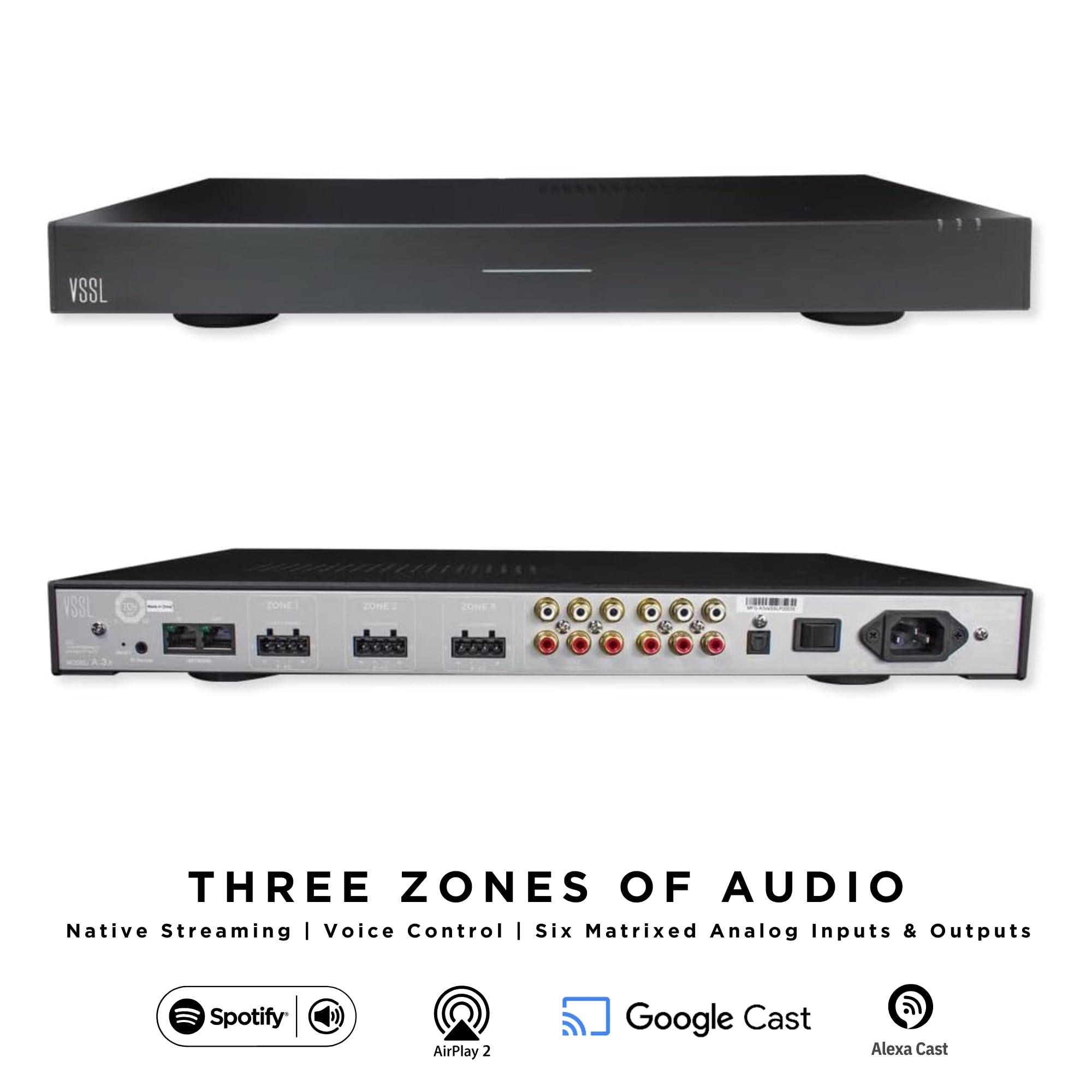 VSSL VSSL A.3X 6-Channel, 3 Zone, Audio Streaming Amplifier, Compatible with AirPlay 2, Chromecast, Amazon Alexa, Spotify Connect, Bluetooth| 6 Channel Whole Home Audio Amp | Multiroom Audio Controller
