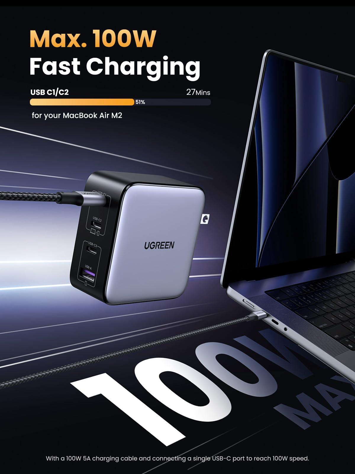 UGREEN UGREEN 100W USB C Charger, Nexode 4-Port GaN Foldable Compact Fast Laptop Charger Power Adapter for MacBook Pro/Air, iPad Pro, iPhone 16 Pro, Galaxy S25/S24, Steam Deck, Google Pixelbook, and More