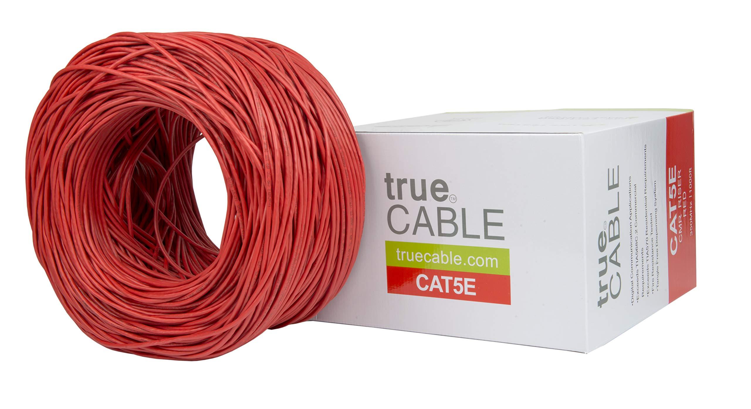TRUE CABLE trueCABLE Cat5e Riser (CMR), 1000ft, Red, 24AWG 4 Pair Solid Bare Copper, 350MHz, PoE++ (4PPoE), ETL Listed, Unshielded Twisted Pair (UTP), Bulk Ethernet Cable